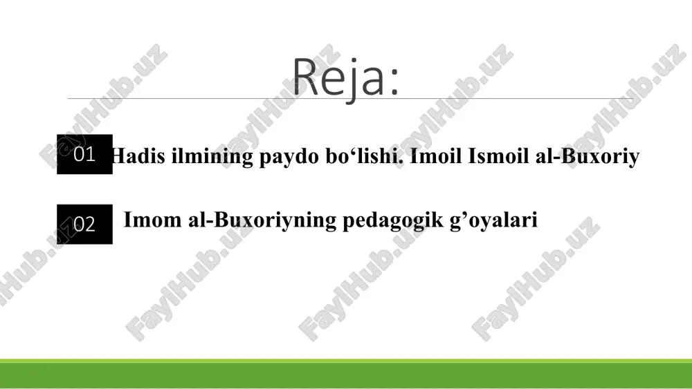 orong’u kechalari sham yorug‘i va oyning nurida ijod qilib, kitob yozar ekan. e’dodli, o‘tkir zehnli hamda ziyrak olim bo‘lgan. tunda yodiga bexosdan biror-bir fikr-mulohaza tushib qolsa, shamni yoqib, darhol o’sha fikmi qog'ozga tushirar, shu taxlitda ba’zan shamni yigirma martagacha o‘chirib-yoqar ekan”. rivoyatlarga ko‘ra, u qaysi bir kitobni qo‘lga olib, bir marotaba mutoala qilsa, unda bayon etilgan barcha fikrlar, ma’lumotlami yodda saqlab qolavergan. olti yil hijoz shahrida yashab, u yerda yetuk muhaddislardan hadis ilmi bo‘yicha, damashq, qohira, basra va bag‘dod shaharlarining mashhur olimlaridan esa fiqh ilmi bo‘yicha ta’lim oladi. ma’lumotlarga ko‘ra, imom ismoil al-buxoriy 600 mingga yaqin hadisni to‘plagan., 100 ming “sahih” va 200 ming “g‘ayri sahih” hadislami yod olgan. imom ismoil al-buxoriy uzoq safardan ona yurti buxoroga qaytgach, talaba va ulamolarga hadis ilmidan saboq beradi va mazkur ilmning targibotchisiga aylanadi. rivoyatlarga ko‘ra, xalifaning buxorodagi noibi xolid ibn ahmad ibn xolid az- zuhaliy uni saroyga kelib hadis ilmidan saboq berishga taklif …