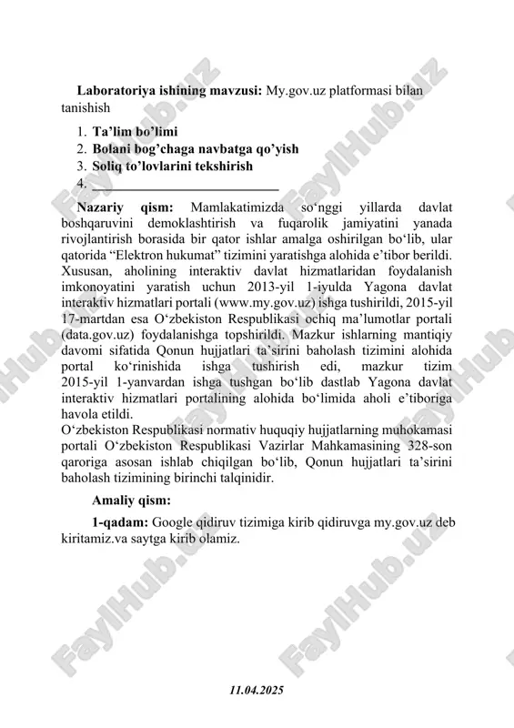 my.gov.uz platformasi bilan tanishish mavzusida hisobot - Page 2