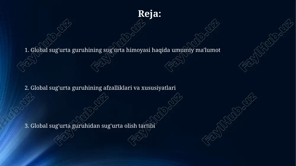ladi, ba'zan qayta sug'urtani o'z ichiga oladi. global miqyosda guruh sug'urtasining rivojlanishi 19-asrning oxirida sanoatlashgan davlatlarda ish beruvchilar xodimlarni qamrab olish uchun dastlabki guruh sug'urtasi shakllarini joriy qildilar, bu esa ijtimoiy himoya tizimining rivojlanishiga turtki berdi. xx asr davomida guruh sug'urtasi aqsh va yevropada keng tarqaldi, sog'liqni saqlash va pensiya rejalari asosiy foyda paketlarining bir qismi sifatida ish beruvchilar tomonidan taklif etildi. guruh sug'urtasi bozorining o'lchami va tendentsiyalari global guruh sug'urtasi bozori 2023-yilda $2 trillionga yetdi va sog'liqni saqlash xarajatlarining ortishi sababli 2030-yilga kelib $3 trilliondan oshishi kutilmoqda. raqamli transformatsiya guruh sug'urta bozorida o'sishga turtki beradi, onlayn platformalar va mobil ilovalar orqali qulaylik va samaradorlikni oshiradi. asosiy global sug'urta guruhlari global sug'urta guruhlari aktivlari trillionlab dollarlarni tashkil etadi, 2023-yilda investitsiya portfeli diversifikatsiyasi orqali 3% o'sishga erishdi va risklarni kamaytirdi. lloyd's of london 330 yildan ortiq tarixga ega bo'lib, xalqaro sug'urta bozori sifatida faoliyat yuritadi, unda sindikatlar risklarni birgalikda qoplaydi. guruh …