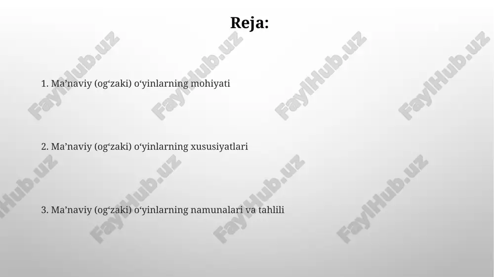 r bir turda 3-4 ta o'yin mavjud. ma'naviy o'yinlarning maqsadlari va vazifalari ma'naviy o'yinlar 1-navbatda shaxsning axloqiy sifatlarini shakllantirish, 3 ta asosiy qadriyat - mehr-oqibat, adolat va halollikni singdirish maqsadiga qaratilgan. ushbu o'yinlarning vazifasi, xususan, 2 ta muhim ko'nikmani rivojlantirish: o'z fikrini erkin ifodalash va boshqalarning fikrlarini 4 xil usul bilan hurmat qilish. ma'naviy o'yinlarning psixologik asoslari ma'naviy o'yinlar kognitiv rivojlanishga ta'sir etadi, fikrlashni faollashtiradi va 7 xil aqliy operatsiyalarni (tahlil, sintez) qo'llash orqali muammolarni hal qilish qobiliyatini oshiradi. emotsional intellektning rivojlanishi ma'naviy o'yinlar orqali sodir bo'ladi, bu esa 5 ta asosiy emotsiyani (quvonch, qayg'u) aniqlash va boshqarish, hamdardlikni shakllantirishga yordam beradi. ma'naviy o'yinlarning ijtimoiy ahamiyati ma'naviy o'yinlar jamoaviy hamkorlikni rag'batlantiradi, bunda 2 dan 10 gacha o'yinchi umumiy maqsadga erishish uchun muloqot va strategiyani birgalikda shakllantiradi. ular 5 yoshdan oshgan shaxslarda empatiya rivojlanishiga yordam beradi, chunki o'yinchilar boshqalarning nuqtai nazarini tushunishga va 360 graduslik fikrlashga majbur bo'ladi. ma'naviy o'yinlar va …