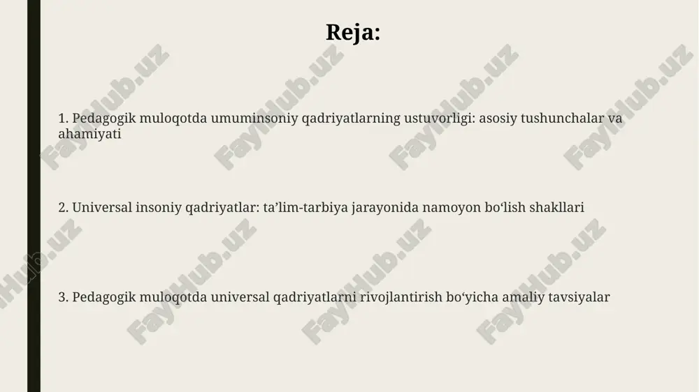 ni mustahkamlash kerak. ikkinchi strategiya konstruktiv muloqotga yo'naltirilgan: bahslarda 3 qadamli usuldan foydalanish, faktlarni aniqlash, turli nuqtai nazarlarni tahlil qilish va murosaga kelish orqali tolerantlikni oshirish. e'tiboringiz uchun rahmat