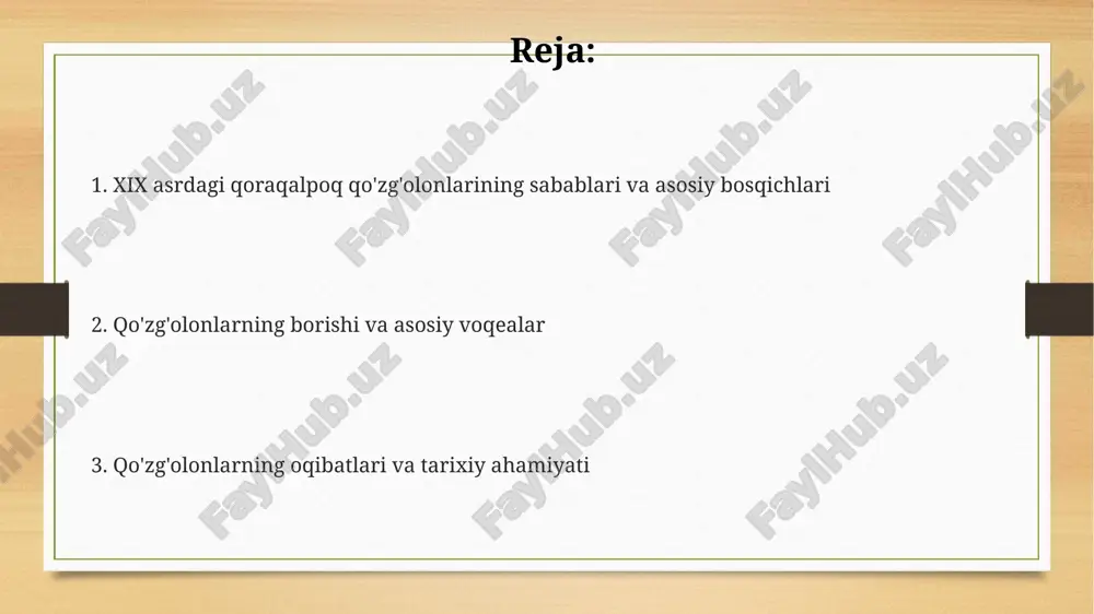 tezlashtirdi, bu esa rossiya imperiyasi taʼsirini kuchaytirdi. qoʻzgʻolonlar qoraqalpoq xalqining milliy oʻzligini mustahkamlashga yordam berdi, ularning madaniy va ijtimoiy birdamligini 1873 yildagi bosqin davrida mustahkamladi. e'tiboringiz uchun rahmat image7.png image3.png image4.png