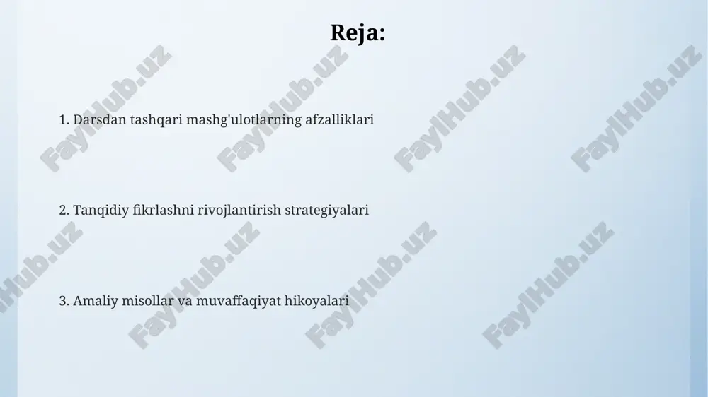larini baholash uchun rubrikalar qo'llaniladi: originallik, moslashuvchanlik, oqim va tafsilotlar. maksimal ball 100 bo'lib, samaradorlikni ko'rsatadi. e'tiboringiz uchun rahmat image4.png image5.png image1.jpeg