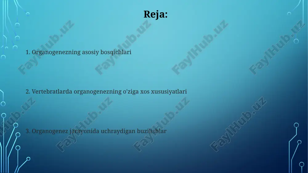 vojlanishi naycha shaklidagi organlar, masalan, asab nayi, notochorda va ichak nayi kabi asosiy tuzilmalar, gastrulyatsiya davrida shakllana boshlaydi. ushbu jarayon mezoderma va ektodermaning o'zaro ta'siri orqali amalga oshadi. asab nayining rivojlanishi neyral plastinkaning neyral burmalar hosil qilishi va ularning birikishi orqali sodir bo'ladi. foliy kislotasining yetishmasligi asab nayining defektlariga (ntds) olib kelishi mumkin. hazm qilish tizimining rivojlanishi hazm qilish kanalining embrional rivojlanishi uchta asosiy qismni shakllantirishni o'z ichiga oladi: oldingi ichak, o'rta ichak va orqa ichak, taxminan 4 haftadan boshlab. oshqozon osti bezi ikki xil embrional buddan rivojlanadi, dorsal va ventral, ular birlashib, ekzokrin va endokrin funktsiyalarga ega bo'lgan yakuniy organni hosil qiladi. nafas olish tizimining rivojlanishi nafas olish sistemasi endodermadan hosil bo'ladi, dastlabki nafas olish divertikuli taxminan 4 haftalik embrion rivojlanishida paydo bo'ladi va keyin bronxial kurtaklarga aylanadi. traxeya va o'pka kurtaklari o'rta ichakdan ajralib chiqadi, keyin bronxial kurtaklar bir necha marta bo'linib, 2-haftadan 16-haftagacha bo'lgan psödoglandulyar davrda terminal …