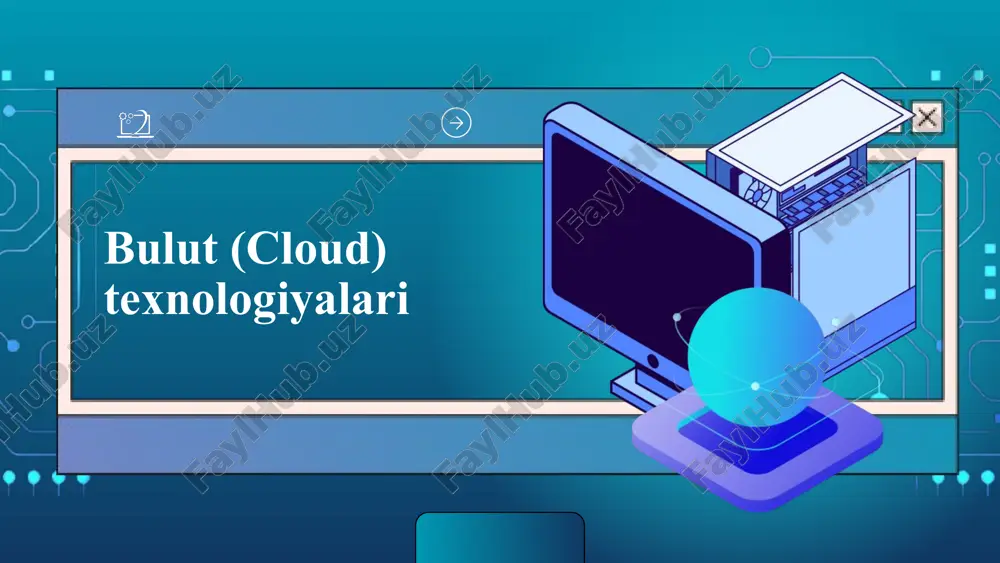 shlarda ham samaradorlikni oshirishga xizmat qilmoqda. shu bois, bugungi kunda “bulut (cloud) texnologiyalari” mavzusi zamonaviy axborot texnologiyalarining eng dolzarb va istiqbolli yo‘nalishlaridan biri hisoblanadi. thynk unlimited bulut texnologiyasi tushunchasi bulutli texnologiyalar - bu internet-foydalanuvchiga internet-xizmat sifatida kompyuter resurslari taqdim etiladigan ma'lumotlarni qayta ishlash texnologiyalari. "bulut" so'zi bu erda barcha texnik tafsilotlarni yashiradigan murakkab infratuzilmani ifodalovchi metafora sifatida mavjud.bulutli hisoblash (bulutli hisoblash), shuningdek, "bulutli hisoblash" atamasi ham qo'llaniladi) ma'lumotlarni qayta ishlash texnologiyasidir, unda foydalanuvchiga internet xizmati sifatida kompyuter resurslari va imkoniyatlari taqdim etiladi. foydalanuvchi o'z ma'lumotlariga kirish huquqiga ega, ammo uni boshqarolmaydi va infratuzilma, operatsion tizim va o'zi ishlayotgan dasturiy ta'minot haqida qayg'urmasligi kerak. "bulut" atamasi kompyuter tarmog'i diagrammasidagi internet tasviriga asoslangan metafora sifatida yoki barcha texnik tafsilotlar yashiringan murakkab infratuzilma tasviri sifatida ishlatiladi. 2008 yilda nashr qilingan ieee hujjatiga ko'ra, "bulutli hisoblash bu paradigma bo'lib, unda ma'lumot internet serverlarida doimiy ravishda saqlanadi va mijoz tomonidan vaqtincha saqlanadi, masalan, shaxsiy kompyuterlarda, …