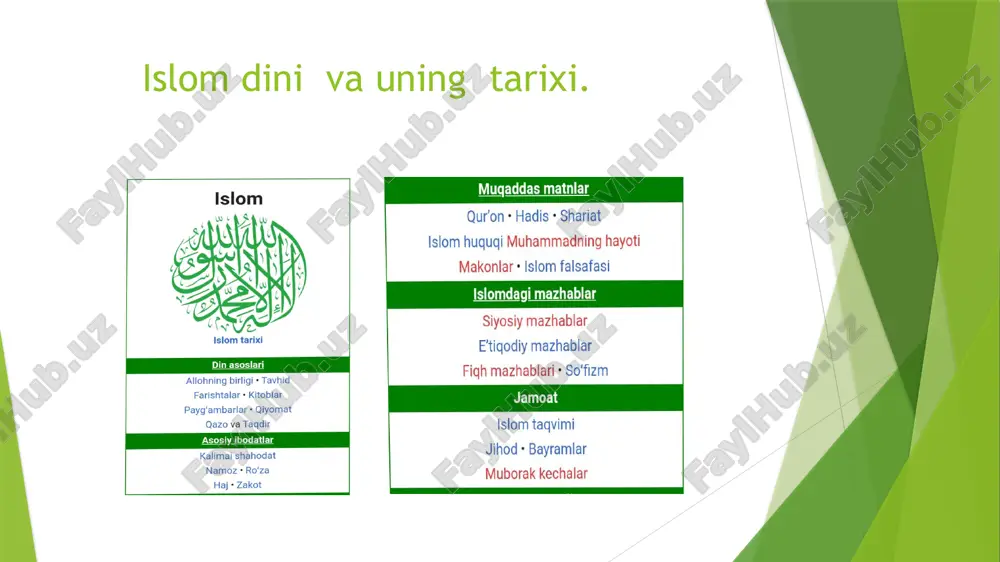 tarkib topgan. musulmon huquqshunosligi musulmon huquqshunosligi- fiqhda 4 sunniy (hanafiylik, shofiylik, molikiylik , hanbaliylik ) va 1 shia (jafariylik) mazhablari shakllangan . mazhablar diniy firqalardan farq qiladi . firqalar asosan, geografik va iqlimiy omillar hamda islomni qabul qilgan xalqlarning oldingi madaniyati, anʼanalari va diniy tasavvurlari taʼsirida vujudga kelgan. ularning aksariyati shia yoʻnalishiga mansub boʻlib, eng yiriklari – imoniylar ,ismoilovlar va zaydiylar. islom manbashunosligi, quron tarjimasi va tafsiri ,islomdagi mazhablar va faqihlari diniy bagʻrikenglik,diniy ekstremizmga oid bir qancha asarlar yozdi ( marhum m.a.usmonov , shuningdek n.ibrohimov , h. karamatov, a. mansurov, a .hasanov , z .husniddinbek, z. islomov , u .uvatov , b .eshonjonov , b. abdulhalilov, a. yuzjonov , a . moʻminov , a. azimov , r . obidov va boshqalar) image1.jpeg image2.jpeg image3.jpeg /docprops/thumbnail.jpeg