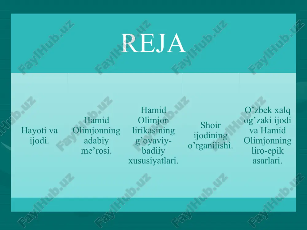 yurak – bag’ri o’lganlar. rossiya, rossiya, mening vatanim, men sening o’g’lingman, emasman mehmon. sening tuprog’ingda ulg’aydi tanim, hozirman sen uchun bo’lmoqqa qurbon. “tafakkur” 4/2009 da a.oripov “she’rning mohiyati o’zbek xalqining tarixiy maqomiga to’g’ri kelmaydi. lekin u naqadar go’zal! hamid olimjon iste’dodi barq urgan shoir. qaysi mavzuga qo’l urmasin, uni san’atkorona kuylay bildi”. hamid olimjonning ko’tarinki romantik uslubiga ballada janri ham yaqin bo’lgan. shoirning urush yillarida yozilgan eng yaxshi balladalaridan biri “roksananing ko’z yoshlari”dir. shoir ijod bilan band “oygul bilan baxtiyor”(1937) negizida “malikai husnobod” ertagi, ammo, dostonda 1917-yil inqilobining majoziy – ertaknamo tasviridir. xalq: kimsan o’zing? sen kimsan? muqanna: sizni bosgan jarohatlarga malham, agar xudo kerak bo’lsa, xudo ham. odam ham men, ozodlikdir shiorim, hurriyatdir topinajak ollohim! tomirimda qolmaguncha qatra qon, qur’oniga topinmayman hech qachon… menga kelsin barcha jabr ko’rganlar, uyi kuyib ko’cha-ko’yda yurganlar. muhammadi, isosi ham o’zimman, ibrohimi, musosi ham o’zimman. adabiyotlar: 1. olimjon h. tanlangan asarlar (3 tomlik).-t.: “badiiy …