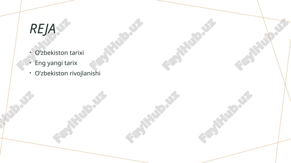 imoiy barqarorlik ijtimoiy barqarorlikni ta'minlash uchun hukumat ijtimoiy yordam dasturlarini kengaytirdi, bu esa aholi turmush darajasini yaxshilashga xizmat qildi. oʼzbekistonning mustaqillikdan keyingi siyosiy o'zgarishlari. 1 mustaqillik asoslari oʻzbekiston mustaqillikka erishganidan soʻng, 1991 yilda davlat suvereniteti e'lon qilindi, bu esa yangi siyosiy tizimni shakllantirishga zamin yaratdi. 2 o'zgarishlar jarayoni mustaqillikdan soʻng, oʻzbekistonda ko‘plab siyosiy islohotlar amalga oshirildi, bu jarayonlarda demokratik institutlar va fuqarolik jamiyati rivojiga e'tibor qaratildi. 3 raqobatni oshirish oʻzbekistonning siyosiy maydonida raqobatni oshirish maqsadida partiyalar va harakatlar ko‘paydi, bu esa xalq ishtirokini kengaytirdi va demokratiyani mustahkamladi. ijtimoiy hayotda yangi qadriyatlarning shakllanishi. 1 yangi qadriyatlar oʼzbekistonda mustaqillikdan keyin yangi qadriyatlar paydo boʼldi. ular, asosan, inson huquqlari, erkinlik va demokratiyaga asoslangan. 2 ta'lim va madaniyat ta'lim sohasida yangi qadriyatlar ishlab chiqildi. oʼzbekistonning ta'lim tizimi global standartlarga moslashtirilib, zamonaviy pedagogik uslublar qoʼllanilmoqda. 3 ijtimoiy hamkorlik ijtimoiy hayotda yangi qadriyatlar ijtimoiy hamkorlik va jamoat ishtirokini rivojlantirishga qaratilgan. fuqarolik jamiyati tashkilotlari faoliyatini kengaytirmoqda. oʼzbekiston …