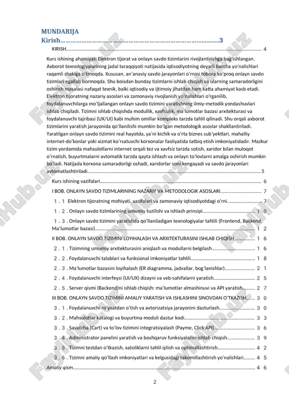 nuvchilar uchun qulay, tezkor, ishonchli va xavfsiz onlayn savdo tizimlarini ishlab chiqish masalasi dolzarb ahamiyat kasb etadi. onlayn savdo tizimlari foydalanuvchiga qulay interfeys, keng mahsulot tanlovi, onlayn to‘lov imkoniyati va buyurtmani avtomatik tarzda qayta ishlash funksiyalari bilan ajralib turadi. bu tizimlar kichik va o‘rta biznes sub’yektlari uchun yangi bozorlarni ochadi, xaridorlar bilan to‘g‘ridan-to‘g‘ri muloqot qilish imkonini beradi va umumiy iqtisodiy samaradorlikni oshiradi. elektron tijoratning rivojlanishi ma’lumotlar xavfsizligi, foydalanuvchi shaxsiy ma’lumotlarini himoya qilish, to‘lov tizimlari ishonchliligi kabi masalalarning dolzarbligini ham oshirmoqda. o‘zbekiston respublikasida so‘nggi yillarda raqamli iqtisodiyotga o‘tish jarayoni faol amalga oshirilmoqda. “raqamli o‘zbekiston – 2030” strategiyasi doirasida elektron tijorat infratuzilmasini kengaytirish, mahalliy onlayn savdo platformalarini qo‘llab-quvvatlash va to‘lov tizimlarini modernizatsiya qilish bo‘yicha muhim islohotlar olib borilmoqda. payme, click, uzum pay, apelsin kabi to‘lov tizimlarining keng joriy etilishi onlayn xaridlarning ommalashuviga xizmat qilmoqda. bunday sharoitda talab va ehtiyojlarga mos yangi onlayn savdo tizimini yaratish, uni texnik va dasturiy jihatdan takomillashtirish ilmiy …