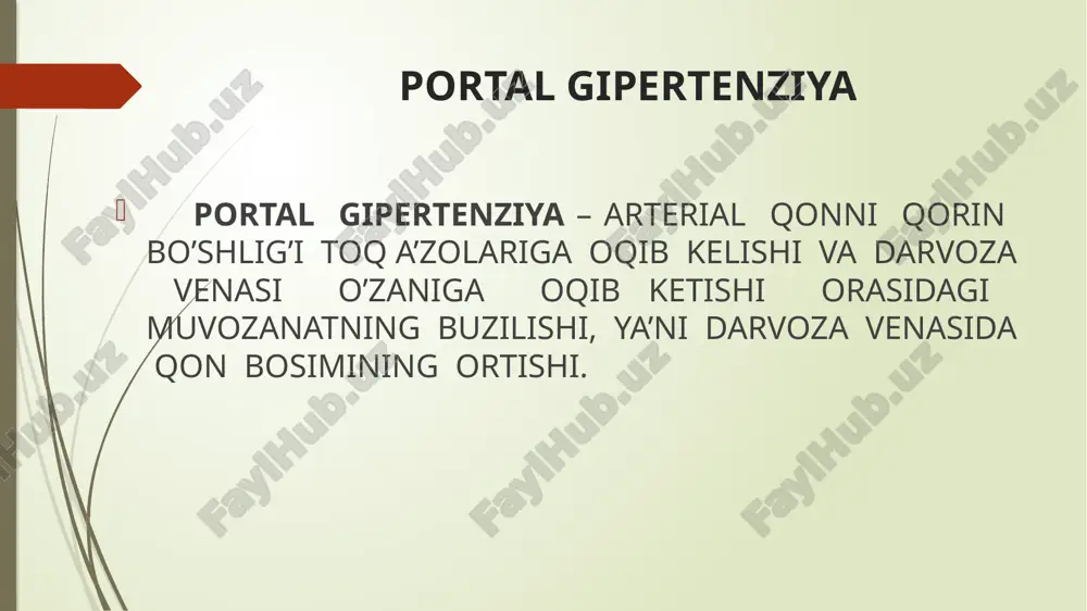 lerografiya davolash varikoz kengaygan venalardan qon ketishni davolash: i. konservativ davo. oktreotid – 0,01% 1ml, vena ichiga, 3marta kuniga, №5 vazopressin – terlipressin – endoskopik terapiya skleroterapiya ligatura qo’yish iii blekmor-seynstaken zondi varikotsin trombovar ligatura qo’yish blekmor-seynstaken zondi xirurgik davo portosistem anastomoz endovaskulyar usullar: taloq arteriyasini surunkali embolizatsiyasi qizilo’ngach va medaning varikoz kengaygan venalarni o’tkir embolizatsiyasi e t i b o r i n g i z u c h u n r a h m a t ! ! ! image1.jpg image2.jpg image3.jpg image4.png image5.png image6.jpg image7.png image8.png image9.jpg image10.jpg image11.png image12.jpg
