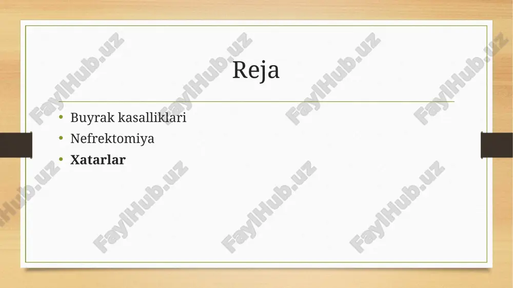 on tomirlar tonusi yomonlashadi. qandli diabet. zararli odatlar (chekish va spirtli ichimliklarni suiiste’mol qilish). spirtli ichimlik suvsizlanishiga olib kelishi natijasida qon quyuqlashadi, tamaki tutuni esa eng kuchli kanserogendir. bularning hammasi buyraklarning ishiga salbiy ta’sir qiladi. yuqori qon bosimi buyrak tomirlariga zarar yetkazadi va ularning faoliyatini buzilishiga sabab bo’ladi. buyrak faoliyatidagi buzilish alomatlari: ko’z ostida xaltalar paydo bo’lishi bilan kechadigan yuzning shishishi, oyoqlarning shishishi. kechga kelib shishlar qaytadi. teri quruq, rangsiz, ehtimol sarg’ayganbo’ladi. pielonefrit va gidronefrozga bel sohasifagi og’riqlar ishora qilishi mumkin. tez charchash, kuchsizlik, isitma, bosh og’rig’i — bu alomatlarning hammasi buyrak kasalligidan shubha qilishga undaydi. shifokorga borish uchun o’rinli sabab bo’lib siydikning hidi, rangi, miqdori buzilishi xizmat qiladi. buyrak kasalligi: pielonefrit pielonefrit — surunkali buyrak kasalligi. kasallik urologik amaliyotda keng tarqalgan. urologga qilingan barcha tashriflar holatlarining 2/3 qismi o’tkir yoki surunkali pielonefrit kasalligiga tashxis qo’yish bilan yakunlanadi. buyrak kasalliklari: glomerulonefrit glomerulonefrit — bu asosan buyrak koptokchalarining shikastlanishi bilan kechadigan …