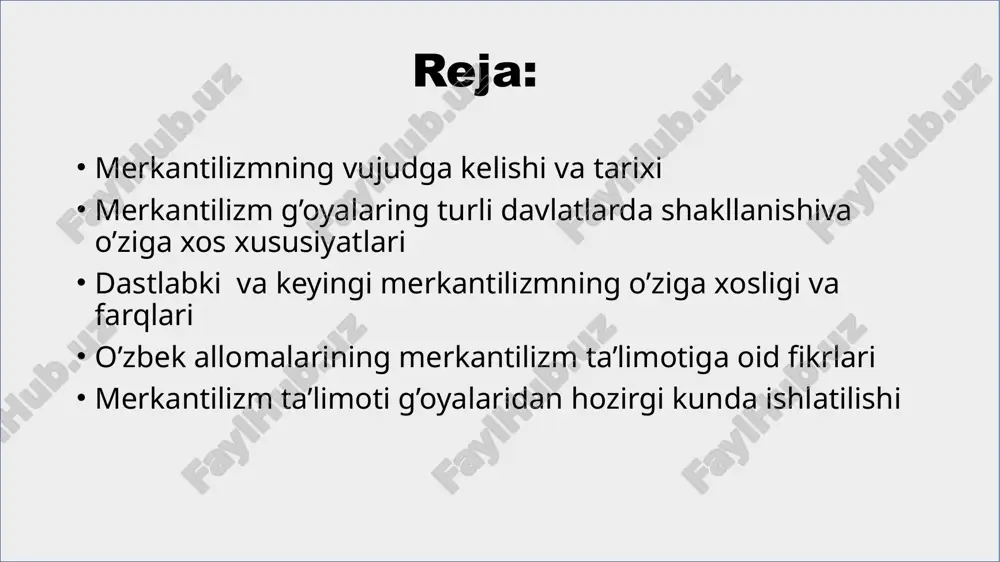 gilashga intilardilar. 2.merkantilizm g’oyalaring turli davlatlarda shakllanishiva o’ziga xos xususiyatlari merkantilizm ispaniya, italiya, angliya va fransiyada ancha keng tarzda rivojlandi. masalan, ispaniyada boylik qimmatli metall, pul bilan bir narsa deb qaralgan. shu bois, ispaniyada xvii asrning boshigacha mamlakatdan oltin va kumushni olib chiqish (o‘lim jazosi tahlikasi ostida) taqiqlangan. ispan bimetall monetary nazariyasining yetuk himoyachisi marian xvii asrning 20-yillarida qimmatli toshlardan iborat xorijiy monetalarga ayirboshlanadigan tovarlarni chetga chiqarishdan boshqa, barcha har qanday tashqi savdoni man etish talabini ilgari surdi. merkantilizm iqtisodiy ta’limot va davlat siyosati sifatida fransiyada ancha rivoj topdi. fransiyada merkantilizm vakillaridan biri, mashhur «siyosiy iqtisod traktati» (1615) asarining muallifi antuan monkreten (1576–1621) hisoblanadi. u davlatning iqtisodiyotga faol aralashuvini – jamg‘armani ko‘paytirishning, mamlakat xo‘jaligini mustahkamlash va rivojlantirishning asosiy omili sifatida qaradi. a.monkreten pul boyligini ko‘paytirish yo‘llarini qidirdi, o‘z takliflarini qirol lyudovik xiii ga tavsiya etdi. u manufakturani rivojlantirish, hunarmandchilik maktablari tashkil etish, mahsulotlar sifatini yaxshilash, o‘z mamlakati savdogarlariga tashqi savdoda …
