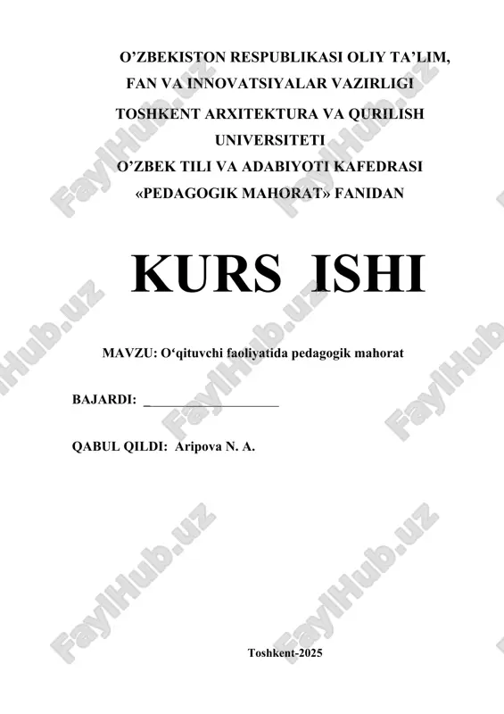 va psixologik yondashuv masalalari yoritiladi. ayniqsa, professional ta’lim tizimi o‘qituvchisining faoliyati misolida pedagogik mahoratning o‘ziga xos jihatlari tahlil qilinadi. jamiyat taraqqiyoti, davlatning iqtisodiy va ijtimoiy yuksalishi, avvalo, ta’lim tizimining mukammalligiga, unda faoliyat yuritayotgan o‘qituvchilarning kasbiy mahorati va shaxsiy yetukligiga bog‘liqdir. hozirgi davrda ta’lim-tarbiya jarayonida o‘qituvchi nafaqat bilim beruvchi, balki o‘quvchining shaxsini shakllantiruvchi, unga mustaqil fikrlash, hayotiy muammolarni hal etish ko‘nikmalarini singdiruvchi shaxs sifatida qaralmoqda. shu bois o‘qituvchining pedagogik mahorati masalasi zamonaviy ta’limning markaziy muammolaridan biri sifatida o‘rganilmoqda. pedagogik mahorat deganda o‘qituvchining kasbiy faoliyatini samarali tashkil etish, o‘quvchilar bilan to‘g‘ri muloqot o‘rnatish, dars jarayonini ilmiy, metodik va psixologik asoslarda olib borish qobiliyati tushuniladi. u nafaqat bilim, balki pedagogik texnika, nutq madaniyati, psixologik sezgirlik, ijodkorlik va insoniy fazilatlarni o‘zida mujassamlashtiradi. o‘qituvchi o‘zining mahorati orqali o‘quvchida bilim olishga qiziqish uyg‘otadi, uni mustaqil fikrlashga undaydi va ijtimoiy hayotga tayyorlaydi. bugungi globallashuv davrida ta’lim jarayoniga yangi texnologiyalar, raqamli vositalar va interfaol metodlar joriy qilinmoqda. bunday …