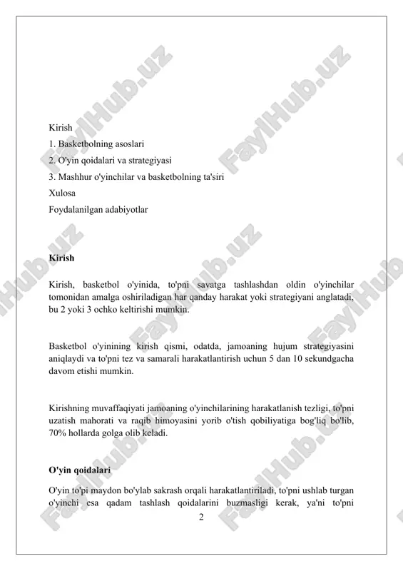 iqlarda turadi va ularning asosiy vazifasi to'pni olib yurish va to'pni ochish uchun imkoniyat yaratish hisoblanadi. ularning o'rtacha bo'yi 1.90 metrdan 2.00 metrgacha bo'ladi. markaziy o'yinchilar jamoaning asosiy qismidir va ular odatda bo'yi baland, kuchli va savatga yaqin o'ynashadi. ularning vazifasi ribaundlarni yig'ish va raqiblarning to'p kiritishiga to'sqinlik qilish hisoblanadi. og'ir hujumchi o'yinchilari ham ichkarida, ham tashqarida o'ynay oladilar va ular kuchli ribaund olish qobiliyatiga ega. ba'zi og'ir hujumchilar uch ochkolik to'plarni ham kiritish bo'yicha mahoratli bo'lishlari mumkin. hisoblash tizimi ikki ochkolik hisoblash tizimi basketbolda maydonning belgilangan hududidan kiritilgan har bir to'p uchun 2 ball beradi, bu esa strategik hujumlarga turtki bo'ladi. uch ochkolik hisoblash tizimi, 1979-yilda kiritilgan, 6.75 metrlik masofadan oshiq bo'lgan har bir muvaffaqiyatli tashlash uchun 3 ochko qo'shadi, bu o'yin dinamikasini sezilarli darajada o'zgartirdi. bir ochkolik hisoblash tizimi jarima zarbasi uchun beriladi. agar o'yinchi jarima zarbasini amalga oshirsa, uning jamoasi hisobiga 1 ochko qo'shiladi. bu hisob, qoidabuzarlikni …