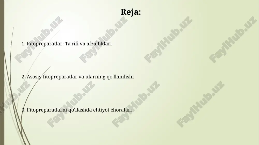 1-trimestrida fitopreparatlar taqiqlangan, chunki ba'zi o'simliklar abortga olib kelishi mumkin; shuning uchun shifokor maslahati zarur. fitopreparatlarning samaradorligi fitopreparatlarning samaradorligi preparatdagi biologik faol moddalarning konsentratsiyasiga bog'liq, ko'pincha 5-10% ni tashkil etadi, bu esa doza va davolash muddatini aniqlashda muhim ahamiyatga ega. klinik tadqiqotlar fitopreparatlarning samaradorligini baholashda muhim rol o'ynaydi; masalan, ayrim o'simlik ekstraktlari 60-70% hollarda yengil kasallik alomatlarini kamaytiradi. mashhur fitopreparatlar “fitomikst” - bu 12 xil dorivor o'simliklardan tashkil topgan bo'lib, u antioksidant va yallig'lanishga qarshi xususiyatlarga ega va immunitetni mustahkamlashga yordam beradi. “biokaltsin” - tarkibida 200 mg kaltsiy mavjud bo'lgan fitopreparat bo'lib, suyak to'qimasini mustahkamlash va osteoporozning oldini olish uchun ishlatiladi. fitopreparatlarni tayyorlash va ishlatish fitopreparatlarni tayyorlashda 70% spirtli eritma o'simliklardan faol moddalarni ajratib olish uchun ishlatiladi, bu ekstraksiya jarayonini optimallashtiradi va samaradorlikni oshiradi. damlamalar tayyorlashda o'simlik materiallari 1:5 nisbatda erituvchida aralashtiriladi, bu esa o'simlikning foydali xususiyatlarini to'liq o'zlashtirish imkonini beradi. fitopreparatlarni tadqiq qilish va rivojlantirish fitopreparatlarni tadqiq qilishda, zamonaviy …
