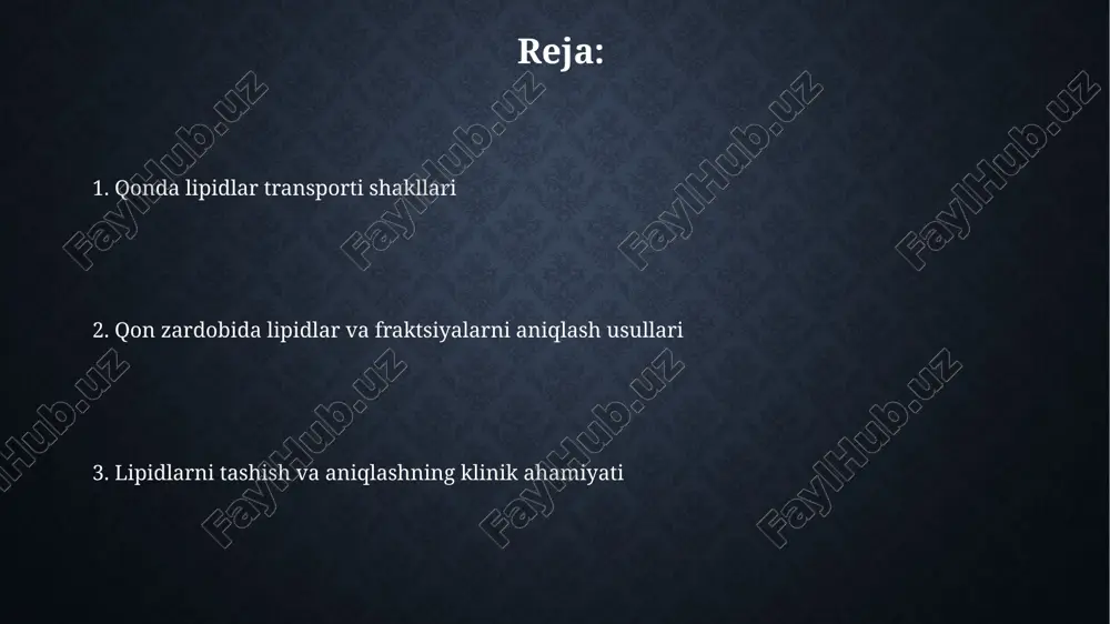 alari lipoproteinlar lipidlar (triglitseridlar, xolesterin) va oqsillardan tashkil topgan boʻlib, lipidlarni qonda tashish uchun zarur, chunki lipidlar suvda erimaydi. lipoproteinlar zichligiga koʻra farqlanadi: xilomikronlar, juda past zichlikdagi lipoproteinlar (vldl), past zichlikdagi lipoproteinlar (ldl) va yuqori zichlikdagi lipoproteinlar (hdl). yuqori zichlikdagi lipoproteinlar (hdl) yuqori zichlikdagi lipoproteinlar (hdl) tarkibida 50% protein, 20% fosfolipidlar va 25% xolesterin mavjud boʻlib, bu ularga qon tomirlaridan xolesterinni jigarga tashishda yordam beradi. hdl-xolesterinning yuqori darajasi (60 mg/dl dan yuqori) yurak-qon tomir kasalliklari xavfini kamaytiradi, chunki u aterosklerotik plakalarni olib tashlashga yordam beradi. past zichlikdagi lipoproteinlar (ldl) ldl tarkibidagi xolesterin miqdori 130 mg/dl dan yuqori bo'lsa, ateroskleroz xavfini oshiradi, chunki u tomirlar devorlarida to'planadi va pilakchalar hosil qiladi. ldl oqsillari apolipoprotein b-100 (apob-100) bilan boyitilgan, bu molekula ldl reseptorlari bilan bog'lanishda muhim rol o'ynaydi va hujayralar tomonidan so'rilishini ta'minlaydi. juda past zichlikdagi lipoproteinlar (vldl) juda past zichlikdagi lipoproteinlar (vldl) asosan triglitseridlarni jigardan periferik to'qimalarga tashish vazifasini bajaradi, bu …
