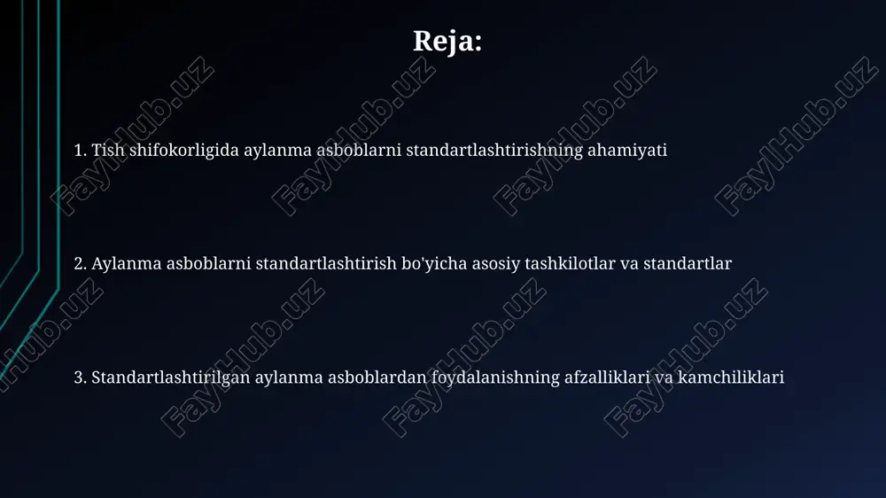 tal protseduralarning muvaffaqiyatini oshiradi, materiallardan unumli foydalanishga zamin yaratadi, bu esa moliyaviy tejashga olib keladi. kelajakda iso standartlari asosida 3d bosma materiallar va raqamli ishlanmalarning integratsiyasi bemorlar uchun yuqori aniqlik va moslashuvchanlikni ta'minlaydi, davolash sifatini yaxshilaydi. e'tiboringiz uchun rahmat