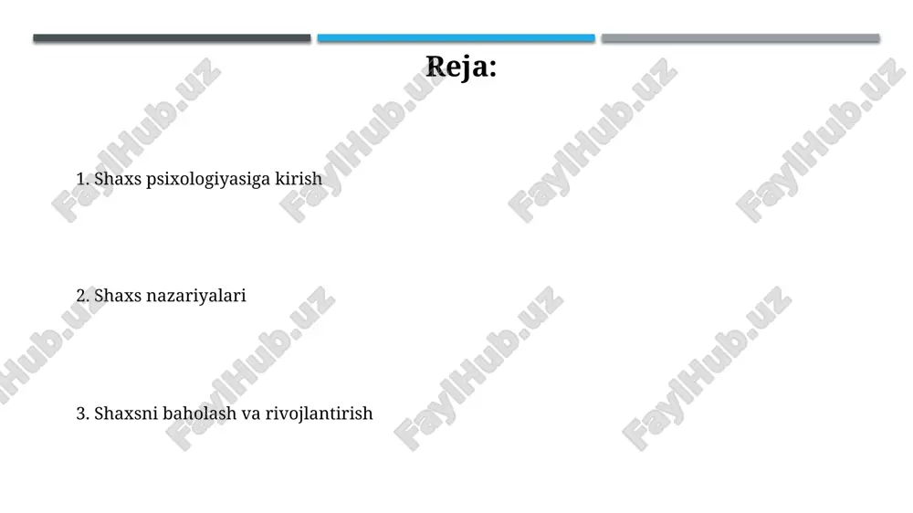 qali inson rivojlanishini 5 bosqichga ajratadi. xulq-atvoriy nazariya (skinner, pavlov) skinnerning operant konditsiyalash nazariyasi xatti-harakatlar oqibatlar (mukofot, jazo) orqali shakllantirilishini ta'kidlaydi, masalan, 70% rag'batlantiruvchi ta'sir doimo muhim. pavlovning klassik konditsiyalash nazariyasi, 1900-yillarda itlar bilan o'tkazilgan tajribalarda aniqlandi, shartsiz reflekslarni shartli stimullar bilan bog'lashni o'rganadi. gumanistik nazariya (rogers, maslou) rogersning insonparvarlik nazariyasi mijozga yo'naltirilgan terapiyani ta'kidlaydi, unda terapevt empatiya va samimiy qo'llab-quvvatlash orqali mijozning o'zini anglashiga yordam beradi. maslou ehtiyojlar piramidasini ishlab chiqdi, unda fiziologik ehtiyojlar, xavfsizlik, sevgi/mansublik, hurmat va o'zini-o'zi aktualizatsiya bosqichlari ketma-ketligi tasvirlangan. trait nazariyalari (katta beshlik) katta beshlik shaxsiyat nazariyasi 5 ta keng shaxsiyat omilini (extraversion, agreeableness, conscientiousness, neuroticism, openness) o'lchaydi, ular xatti-harakatlarning 60-70% ini tushuntiradi. har bir 5 omil turli xil fazilatlarni qamrab oladi: masalan, extraversion 6 ta sub-fazilatga ega, masalan, do'stlik, tashvishsizlik va o'ziga ishonch, shaxsiyatning keng qamrovli tasvirini beradi. shaxsning rivojlanishi shaxsning rivojlanishi biologik omillar, ijtimoiy muhit va shaxsiy tajribalarning o'zaro ta'siri natijasida sodir bo'ladi, …