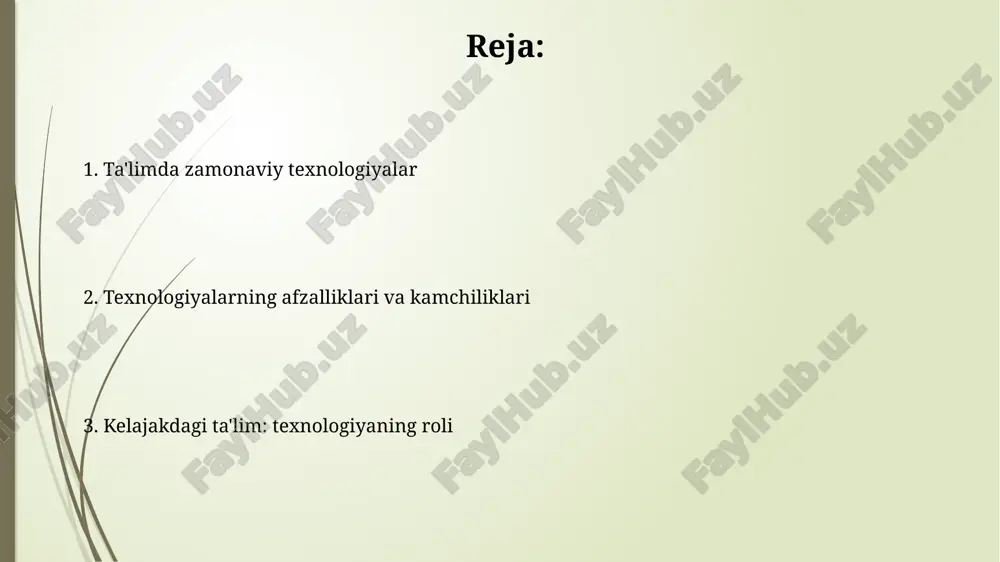 yashash muhitini ko’rsatish mumkin. bulutli texnologiyalar va ta'lim resurslari bulutli texnologiyalar 99% hollarda ta'lim resurslarini markazlashtiradi, server xarajatlarini kamaytiradi va 24/7 foydalanish imkoniyatini ta'minlaydi, bu esa o'quvchilarga moslashuvchanlikni oshiradi. bulutli platformalar, masalan google workspace for education, o'qituvchilarga hamkorlikdagi dars rejalari va baholash vositalarini yaratishga yordam beradi, 75% vaqtni tejaydi. mobil o'rganish mobil oʻrganish 24/7 ta’lim resurslariga kirishni ta’minlaydi, bu esa talabalarga istalgan vaqtda va istalgan joyda 10 daqiqadan 30 daqiqagacha o’quv materiallarini o’rganish imkonini beradi. mobil o’rganishda 70% gacha talabalar smartfon yoki planshetlardan foydalanadi, bu esa interaktiv o’quv dasturlarini, masalan, 5 ta qisqa video darslarni qo’llashni osonlashtiradi. o'yinlashtirish ta'limda o'yinlashtirish o'quvchilarni jalb qilish uchun 75% ko'proq imkoniyat yaratadi. bunda, motivatsiya oshadi va o'quv jarayoni qiziqarliroq bo'ladi. bu esa bilim olish samaradorligini oshiradi. ta'limda o'yinlashtirish orqali 80% o'quvchilar o'zlashtirish darajasi yuqorilashini ko'rsatadi. raqamli o'yinlar va topshiriqlar orqali darslar interaktiv shaklda o'tiladi. 3d bosib chiqarish va prototiplash 3d bosib chiqarish talabalarga murakkab …