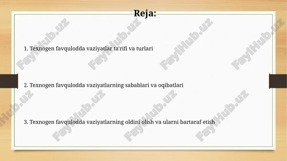 iyalari 1984-yilgi bhopal falokatida 3800 dan ortiq odamning o'limiga sabab bo'lgan metil izosiyanat gazining sizib chiqishi kabi, xavfli moddalarning ajralib chiqishi bilan bog'liq bo'lishi mumkin. chernobil aes falokati kabi yirik sanoat falokatlar, 1986-yilda sodir bo'lgan bo'lib, uzoq muddatli radiatsiya ta'siriga va ekologik zararga olib kelgan jiddiy oqibatlarga olib kelishi mumkin. transport avariyalari va falokatlar o'zbekistonda har yili o'rtacha 1500 dan ortiq transport hodisalari ro'y beradi, ularning asosiy qismi haydovchilarning yo'l harakati qoidalariga rioya qilmasligi bilan bog'liq. temir yo'l transportidagi avariyalarning 75% dan ortig'i relslarning holati, signalizatsiya tizimidagi nosozliklar yoki texnik xizmat ko'rsatishdagi kamchiliklar tufayli sodir bo'ladi. energetika tizimidagi avariyalar energetika tizimidagi avariyalar ko'pincha yuqori kuchlanishli liniyalarda (110 kv va undan yuqori) qisqa tutashuvlar natijasida sodir bo'ladi, bu esa tarmoqning katta qismlarida elektr ta'minotining uzilishiga olib keladi. aes (atom elektrostantsiyasi) avariyalarida radioaktiv moddalarning tarqalishi jiddiy xavf tug'diradi, bunda aholini evakuatsiya qilish va uzoq muddatli zararlarni bartaraf etish choralarini ko'rish talab etiladi. …