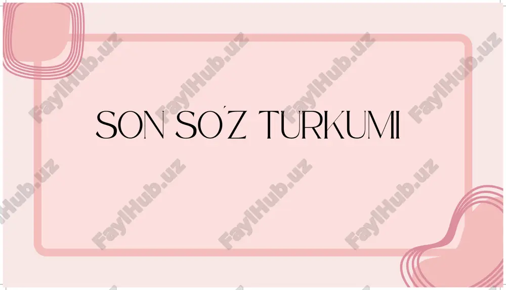 lanadi: bir juft qoʻshiq, ikki metr atlas, besh tup oʻrik va boshqa chama son predmetning noaniq miqdorini, taxminan hisobini koʻrsatadi. miqdor sonning bu turi 2 usul bilan: sanoq songa tacha, lab, larcha affikslaridan birini qoʻshish (oʻntacha, oʻnlab, oʻnlarcha) va turli sonlarni juftlash yoki ayrim soʻzlar bilan birga qoʻllash [birikki kun, oʻnoʻn ikki yashar bola, besh oylar chamasi avval, oʻttizga yaqin (qariyb oʻttizta) uy buzildi] orqali hosil qilinadi. jamlovchi son bir turdagi predmetlarning yigʻindisini ifodalaydi, ularni jamlab koʻrsatadi; sanoq songa ov, ala affiks larini qoʻshish bilan hosil qilinadi (beshov, oltov; uchala, toʻrtala). taqsim son predmet miqdorini teng qismlarga taqsimlash, guruqlash yoʻli bilan bildiradi va sanoq songa tadan affiksini qoʻshish orqali hosil qilinadi (beshtadan boʻlib kelmoq, toʻrttadan qalam ushlamoq). kasr s butunning qismlarini bildiradi va, odatda, sanoq sonning chiqish va bosh kelishik shaklidagi birikmasi orqali ifodalanadi: uchdan ikki ( t ), oʻndan bir ( h ). yarim (yorti), chorak, nimchorak soʻzlari ham …