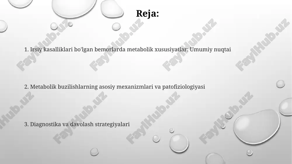 metabolik kasalliklarning klassifikatsiyasi metabolik kasalliklar klassifikatsiyasi metabolizmning asosiy yo'llaridagi nuqsonlar bo'yicha amalga oshiriladi, masalan, uglevodlar (glikogenozlar), aminokislotalar (fenilketonuriya) va lipidlar (gausher kasalligi) metabolizmining buzilishlari. genetik defektlar ta'sir qiladigan organga ko'ra klassifikatsiya mavjud, masalan, jigar kasalliklari (galaktozemiya), buyrak kasalliklari (sistinoz) yoki miya kasalliklari (tey-saks kasalligi) metabolik buzilishlarni keltirib chiqaradi. metabolik kasalliklar klassifikatsiyasi molekulyar mexanizmga asoslanadi, masalan, ferment yetishmovchiligi (mukopolisaxaridozlar), tashuvchi protein defektlari (sistinuriya) yoki organellalarning disfunksiyasi (mitoxondrial kasalliklar). fenilketonuriya pku bilan kasallangan yangi tug'ilgan chaqaloqlar uchun fenilalanini cheklangan maxsus parhez talab etiladi, bu esa miya shikastlanishining oldini olish uchun 7-10 kun ichida boshlanishi kerak. fenilketonuriyada fenilalanin gidroksilaza fermenti yetishmovchiligi tufayli qonda fenilalanin miqdori 20 mg/dl dan oshib ketadi, bu esa nevrologik buzilishlarga olib keladi. pku genetik kasalligi autosom-retsessiv tarzda irsiylanadi, ya'ni kasallikning namoyon bo'lishi uchun ikkala ota-onadan ham mutatsiyaga uchragan gen 12-xromosomada bo'lishi kerak. galaktozemiya dietadan galaktozani to'liq chiqarib tashlash orqali kasallikning asoratlarini kamaytirish mumkin, ammo uzoq muddatda 10-20% hollarda nutq …
