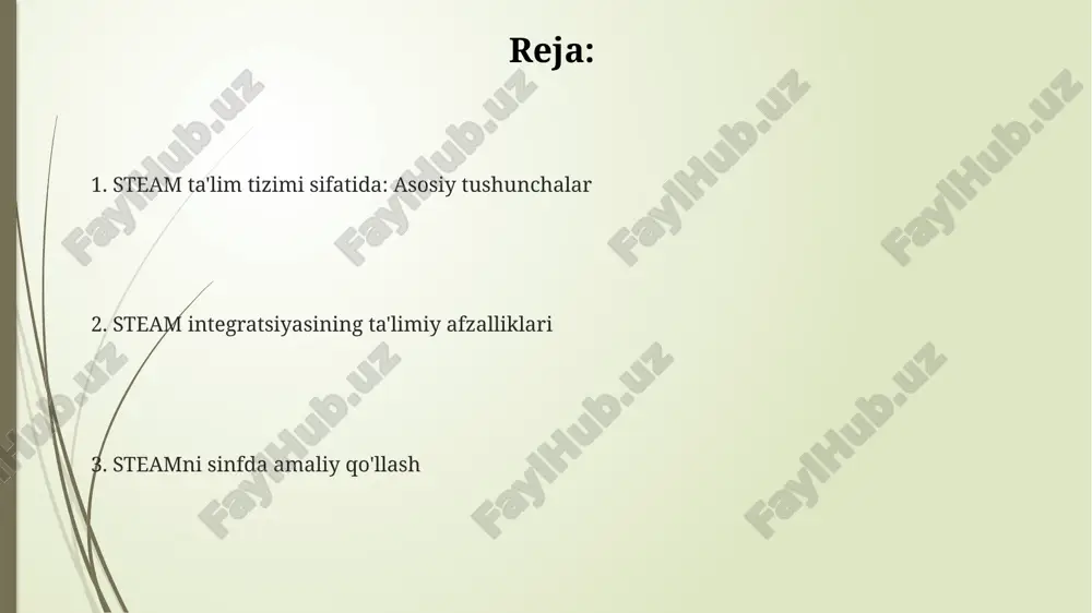 molarni hal qilishni o'rgatadi. integratsiyalashgan steam ta'limi tabiiy fanlar, texnologiya, muhandislik, san'at va matematikani birlashtirib, o'quvchilarga 360 daraja bilim berishga qaratilgan tizimdir. e'tiboringiz uchun rahmat @taqdimot_robot image1.png