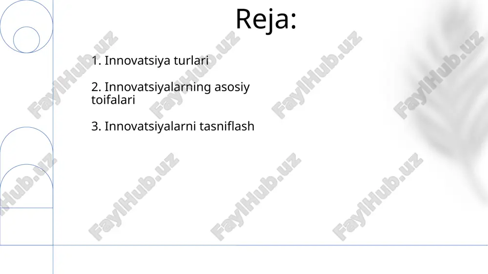 rxitektura innovatsiyalari mavjud komponentlardan foydalanadi, lekin ularni yangi mahsulot arxitekturasida birlashtirib, mavjud bozorlarda 10-20% o'sishga erishishga yordam beradi. ushbu turdagi innovatsiyalar odatda 2 yoki undan ortiq mavjud texnologiyalarni integratsiyalashni o'z ichiga oladi, yangi mahsulot yaratadi, bu esa kompaniyaning 5-15% daromadini oshirishi mumkin. 6. modular innovatsiyalar modulli innovatsiyalar mavjud arxitektura bilan ishlaydi, lekin alohida komponentlar takomillashtiriladi. masalan, avtomobil dvigatelini 15% quvvat oshirish bilan yangilash shunga misol. ushbu innovatsiyalar risk darajasi past, chunki yangi komponentlar mavjud tizimga integratsiya qilinadi. bu 2-bosqichli rivojlanish bo'lib, o'zgarishlar asta-sekin amalga oshiriladi. 7. ochiq innovatsiyalar ochiq innovatsiyalar tashqi g'oyalar va texnologiyalardan foydalanib, ichki innovatsiya jarayonlarini tezlashtiradi hamda tadqiqot va ishlanmalarga sarflanadigan 20-30% xarajatlarni kamaytiradi. ochiq innovatsiyalar modelida kompaniyalar boshqa tashkilotlar bilan hamkorlik qiladi, masalan, universitetlar, startaplar, shu orqali o'zlarining 10-20 yangi mahsulot g'oyalarini yaratadi. e'tiboringiz uchun rahmat image1.png image2.png image3.jpg image4.jpg image5.jpg image6.jpg image7.jpg image8.jpg image9.jpg