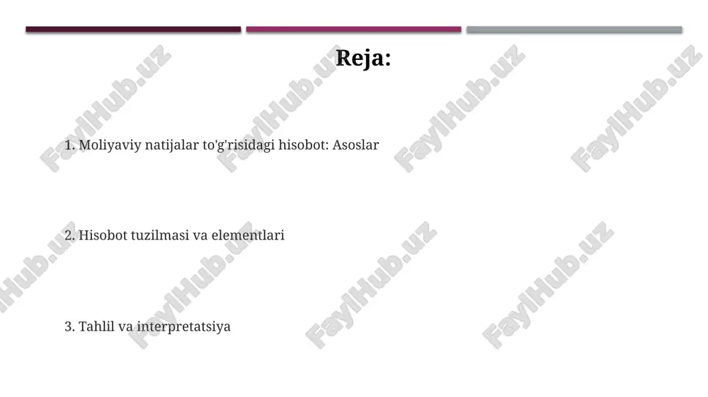 zmatlar ko'rsatish orqali olinadigan pul mablag'larini ifodalaydi. moliyaviy natijalar to'g'risidagi hisobotda daromadlar yalpi daromad (sotilgan tovarlarning tannarxi chegirilmagan) yoki sof daromad (barcha xarajatlar chegirilgan) shaklida ko'rsatilishi mumkin. xalqaro moliyaviy hisobot standartlari (xmhxs) daromadlarni e'tirof etish uchun aniq mezonlarni belgilaydi, bunda 5 bosqichli model qo'llaniladi, shartnoma aniqlanadi va bajarish majburiyatlari belgilanadi. xarajatlar xarajatlar sotilgan tovarlar tannarxi (cogs) kabi to'g'ridan-to'g'ri xarajatlar va amortizatsiya kabi bilvosita xarajatlarga bo'linishi mumkin; bu xarajatlarning hisobot davriga taqsimlanishini anglatadi. xarajatlar – bu korxonaning odatdagi faoliyati davomida aktivlarning kamayishi yoki majburiyatlarning oshishi natijasida yuzaga keladigan iqtisodiy foydaning kamayishidir. moliyaviy natijalar to'g'risidagi hisobotda xarajatlar odatda funktsional usulda, masalan, sotilgan mahsulot tannarxi, ma'muriy xarajatlar va sotish xarajatlari sifatida ko'rsatiladi. foyda va zararlar "foyda va zararlar" hisobotida operatsion daromad, foiz xarajatlari va soliqlar kabi turli xarajatlar hisobga olinadi, bu esa kompaniyaning yakuniy sof foydasini shakllantiradi. "foyda va zararlar" hisoboti muayyan davr mobaynida kompaniyaning daromadlari, xarajatlari va sof foydasini ko'rsatadi, bu esa …