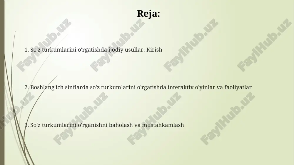 yerda bolalar 5 tadan harakat ko'rsatadilar va ularni aniqlaydilar. "so'z turkumlarini o'rganishda "so'zlashuvchi daftar" o'yini muhim. o'quvchilar 3 ta sifatni ishlatib, 2 ta otni tasvirlaydilar, bu esa kreativlikni rivojlantiradi. "o'yin orqali o'rganish"da "so'zlar poygasi" o'yini qo'llaniladi, unda 4 guruh so'z turkumlarining 10 tadan namunasini yozib, eng tez va to'g'ri guruh g'alaba qozonadi. qo'shiqlar va she'rlar yordamida nutq qismlari she'rlar yordamida sifatlarni o'rgatishda, ranglar, shakllar va xususiyatlarni ifodalovchi so'zlarga urg'u beriladi. misol uchun, "qanday?" savoliga javob beradigan 2-toifa so'zlar ajratib ko'rsatiladi. qo'shiqlardan foydalanishda otlarni aniqlash uchun, masalan, "kim? nima?" savollariga javob beruvchi so'zlarga e'tibor qaratiladi, bu 1-sinf o'quvchilariga tushunarli bo'ladi. fe'llarni qo'shiqlar orqali o'rganishda harakatni bildiruvchi so'zlarga e'tibor qaratiladi. o'quvchilarga 3 xil zamon (o'tgan, hozirgi, kelasi) tushuntiriladi, masalan "nima qildi?" kabi savollar beriladi. rasm va vizual vositalar rangli grafiklar sifatlarni o'rgatishda juda foydali: 7 xil rangdagi doiralarni ko'rsatib, bolalardan har bir rangni sifat sifatida ta'riflashni so'rash mumkin. rasmlar otlarni aniqlashda yordam …