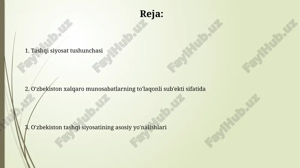 qo'shilgan va undagi faoliyati barqaror rivojlanish maqsadlariga erishishga qaratilgan. o'zbekiston shanxay hamkorlik tashkilotining asoschilaridan biri bo'lib, mintaqaviy xavfsizlik va iqtisodiy hamkorlikni mustahkamlashda muhim rol o'ynaydi. o'zbekistonning mintaqaviy siyosati o'zbekiston markaziy osiyo davlatlari bilan do'stona munosabatlarni rivojlantirishga ustuvor ahamiyat beradi, jumladan, suv va energiya resurslarini 2030 yilgacha adolatli taqsimlash bo'yicha muzokaralar olib boradi. respublika afg'onistonda tinchlik o'rnatish jarayonlarida faol ishtirok etadi, unga gumanitar yordam ko'rsatadi va 2025 yilgacha transport va infratuzilma loyihalarini amalga oshirish orqali integratsiyalashuvga hissa qo'shadi. o'zbekistonning ikki tomonlama munosabatlari o'zbekistonning xitoy bilan ikki tomonlama munosabatlari savdo-iqtisodiy hamkorlikka asoslangan bo'lib, 2023-yilda o'zaro tovar aylanmasi 10 milliard aqsh dollaridan oshdi. o'zbekiston rossiya bilan strategik sheriklik munosabatlariga ega, bu esa energetika sohasida, xususan, gaz importi bo'yicha 2024-yilda yangi shartnomalar imzolanishiga olib keldi. o'zbekiston tashqi siyosatining ustuvor yo'nalishlari oʻzbekiston tashqi siyosatida markaziy osiyo davlatlari bilan doʻstona, yaxshi qoʻshnichilik aloqalarini rivojlantirish birinchi oʻringa qoʻyiladi, bu mamlakat xavfsizligini mustahkamlash uchun muhim omil hisoblanadi. iqtisodiy …