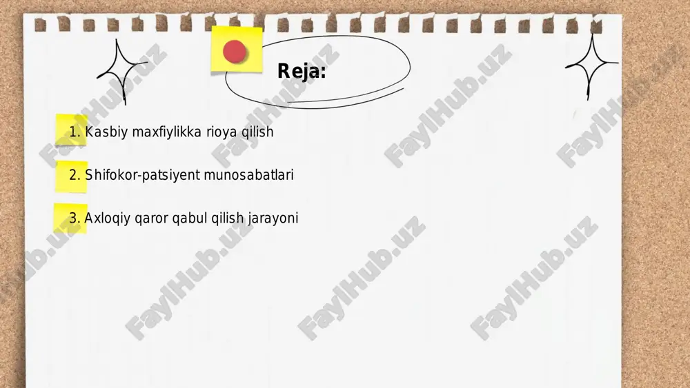 nda axloqiy me'yorlar va qoidalarga zid kelmaydigan optimal tanlovni amalga oshirish kerak. qaror qabul qilishda, shuningdek, shaxsiy va ijtimoiy qiymatlarga e'tibor berish lozim. to‘g‘ri axloqiy qaror qabul qilish korxona obro‘sini oshirishi va jamiyat bilan yaxshi aloqalarni mustahkamlashi mumkin. bu jarayonga ko‘p hollarda mehnatkashlar, rahbariyat va manfaatdor tomonlar jalb qilinadi. ... t.me/slaydai_bot 4. axborot rozilik olish axborot rozilik olish jarayoni foydalanuvchidan shaxsiy ma'lumotlarini qayta ishlashga ruxsat olishni talab qiladi. odatda, bu jarayon ma'lumotlar himoyasi qoida va qoidalariga muvofiq amalga oshiriladi. masalan, gdpr (general data protection regulation) yevropa ittifoqida axborot roziligini talab qiladi va doimiy rozilikni ta'minlashga qaratilgan chora- tadbirlarni ko'rsatadi. foydalanuvchilar ko'pincha ro'yxatdan o'tish yoki xizmatga kirish paytida roziliklarini beradilar. axborot roziligi shaffof va aniq bo'lishi kerak, foydalanuvchi uchun tushunarli shaklda taqdim etilishi lozim. shaxsiy ma'lumotlar yig'ishining har qanday etikasiz varianti qonuniy javobgarlikka olib kelishi mumkin. ... t.me/slaydai_bot "o'lim va tiriklik muammolari" mavzusi insoniy hayotning ajralmas qismidir. o'lim - bu hayotning …