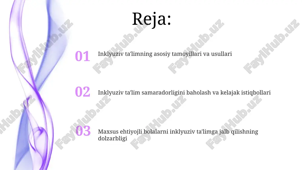 h va ko'rish imkoniyati cheklangan bolalar uchun maxsus asbob-uskunalar o'rnatilgan. inklyuziv ta'limning samaradorligi surdod bolalar bilan ishlashda inklyuziv ta'lim usullarining samaradorligi, qoraqalpog'iston respublikasidagi 3 ta maxsus maktab tajribasiga ko'ra, o'quvchilarning nutq rivojlanishini 10-12% ga tezlashtirishi aniqlangan. inklyuziv ta'lim natijasida 2018-yildan 2022-yilgacha toshkent shahridagi 5 ta maktabda o'quvchilarning o'rtacha o'zlashtirish ko'rsatkichi 15% ga oshganligini ko'rsatuvchi tadqiqotlar mavjud. inklyuziv ta'limning mohiyati inklyuziv ta'lim, masalan, toshkentdagi 5-maktabda 30%ga yaqin o'quvchilarga individual o'qitish rejalarini ishlab chiqish orqali, turli ehtiyojlarga ega bo'lgan bolalarni birgalikda o'qitishni ta'minlaydi. inklyuziv ta'limning mohiyati – bu 200 dan ortiq mamlakatda qo'llaniladigan va 15 yoshgacha bo'lgan bolalarga, jumladan, nogiron bolalarga ham teng imkoniyatlar yaratuvchi yangicha pedagogik yondashuvdir. o'quv rejalari va dasturlari surxondaryo viloyatida o‘tkazilgan tadqiqotlar shuni ko‘rsatdiki, inklyuziv ta’lim dasturlarini joriy etish natijasida 150 nafar maxsus ehtiyojli bolaning o‘qish ko‘rsatkichlari 20% ga oshgan. o‘zbekistonning 2020-yilgi “ta’lim to‘g‘risida”gi qonunida maxsus ehtiyojli bolalar uchun inklyuziv ta’limning 5ta asosiy tamoyili belgilab berilgan bo‘lib, bu …