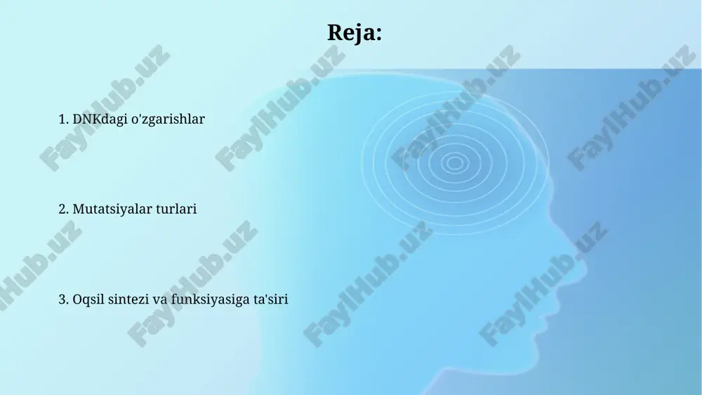 ippage mismatchi, dnk replikatsiyasi jarayonida takrorlanuvchi ketma-ketliklarda 1-4 nukleotidga siljish natijasida yuzaga keladi va bu indel mutatsiyalariga olib keladi. ushbu turdagi mutatsiyalar mikro va minisatelitlarga boy hududlarda, ya’ni takrorlanuvchi ketma-ketliklar ko'p bo'lgan joylarda tez-tez uchraydi. xromosoma mutatsiyalari translokatsiyalar, bir xromosomaning bir qismi boshqasiga qo'shilishini anglatadi, bu esa xromosomalar sonining o'zgarishiga olib kelmaydi, lekin genlarning tartibini va ifodalanishini o'zgartiradi, 10% saraton holatlariga sabab bo'ladi. deletsiyalar, duplikatsiyalar va inversiyalar kabi xromosomali strukturaviy o'zgarishlar, meioz jarayonidagi xatoliklar yoki mutagenlar ta'siri natijasida yuz berishi mumkin, bu esa gametalarda genetik nomutanosibliklarni keltirib chiqarishi mumkin. e'tiboringiz uchun rahmat @taqdimot_robot image2.jpg image3.jpg image4.jpg image5.jpg image6.jpg image7.jpg image8.jpg image1.png
