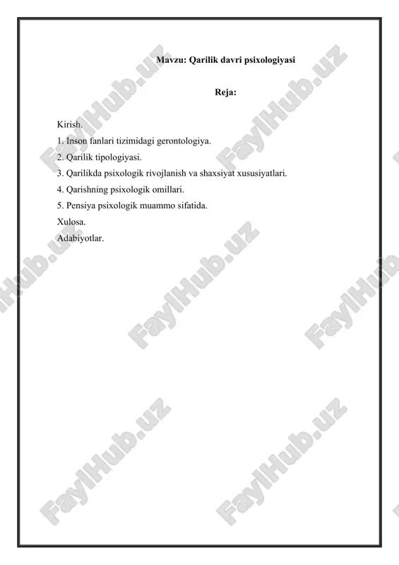 chiqilmagan. qarilik tushunchasining aniq ta'rifi ham yo'q. qarilik, kech balog'at, qarilik kabi ta'riflar ham mavjud. demografik entsiklopedik lug'atda (1985) quyidagi ta'rif berilgan: "qarilik – bu insoniyatning tarixiy va evolyutsion rivojlanishining turli bosqichlarida va turli xil ekologik-populyatsiya va ijtimoiy guruhlarda shartli va o'zgaruvchan chegaralarga ega bo'lgan biopsixologik va ijtimoiy-tarixiy tushuncha". (1) qarish muammosi qadimgi davrlarda allaqachon odamni egallab olgan. qarishning birinchi ta'riflari va uning sabablari qadimgi davrga tegishli. buyuk qadimgi yunon shifokori gippokrat (miloddan avvalgi v-iv asrlar) qarilikni tabiiy issiqlik oqishi va organizmning qurishi natijasi deb hisoblagan. faylasuf aflotun qarishga, ayniqsa, o'rta yoshdagi turmush tarzi ta'sir qilishini ta'kidladi. (1) rivojlanishning turli yillarida insonning qarishi haqidagi fan turli sohalar mutaxassislari: shifokorlar va fiziologlar, faylasuflar va biologlar, psixologlar va sotsiologlar, tarixchilar va huquqshunoslar tomonidan yaratilgan yangi bilimlarni o'zlashtirdi. qarilik muammolari haqida o'z asarlarida ciceron, aristotel, rogers, bekon, j.-a. kondorse yozgan. abadiy yoshlik, uzoq umr va o'lmaslik haqidagi afsonalar va afsonalar insoniyat taraqqiyoti davomida …