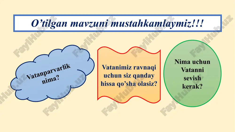 berish; ijtimoiy-gumanitar masalalarni hal etish; oilaviy va diniy munosabatlarni, marosimlarni, bayramlarni saqlash; mahalla aholisini tegishli hududda, shu jumladan, uyda ishlash sharoiti bilan ta’minlash. aziz o’quvchilar sizlar mahallangizni rivojlantirishga qanday hissa qo’shishingiz mumkin? quyidagi jadvallar orqali buni ko’rib chiqamiz!!! uzoq o’tmishda mahalla chegaralarini belgilash muazzin ovozi bo’yicha aniqlangan. muazzin minoradan mahalla aholisini namozga chaqirgan, uning ovozini eshitgan aholi esa bitta mahallada yashovchi qo’shnilar bo’lib hisoblangan. ba’zi mahallalar hunarmandlar uyushmasidan tashkil topgan bo’lib, ularning ustaxonasi uyning yonida bo’lgan. mahallalar o’z hududida joylashgan yodgorlik yoki diqqatga sazovor joylar nomiga bog’liq holda nomlangan. ba’zan mahalla aholisi ko’chib kelgan shahar yoki qishloq nomi bilan atalgan. o’zbek xalq maqollarini o’qing va ularning ma’nosini tushuntiring!!! pishiq arqon ham ingichka tolalardan to’qiladi. shiddatli yomg’ir qalin barglarga shikast yetkazolmaydi. birniki mingga, mingniki tumanga. xalqda bor – senda bor. jahon sog’liqni saqlash tashkiloti dunyoda “covid-19” nomli yangi koronavirus tarqalganligini e’lon qildi. ushbu virusning tez tarqalishi butun dunyo aholisining hayotini o’zgartirib …