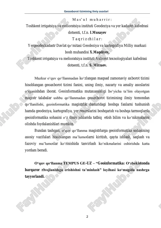 qali aks ettirish mumkin. geoaxborot tizimining boshqacha koʻrinishi boʻlgan geoinformatika deganda geoaxborot tizimining rivojlanishi bilan bogʻliq boʻlgan ilmiy-texnik va amaliy fanlar majmuasi tushuniladi. bu majmua geografiya, informatika va informatsion texnologiyalar nazariyasi, kartografiya va hisoblash texnikasiga yangicha yondashishlar oʻrtasidagi bogʻliqlikdan kelib chiqadi. hozirgi kunda axborot tizimining ushbu boʻlimi jadal sur’atlar bilan oʻsib borishi natijasida u nafaqat texnik sohalarda, balki hayotimizning turli ijtimoiy sohalarida ham qoʻllanilib kelmoqda. gatning qoʻllanilish sohalari keng boʻlib, u turli holatlarda, jumladan sogʻliqni saqlashda yangi klinika va shifoxonalarni geografik jihatdan mos va aholiga qulay qilib joylashtirish jarayonida, yuk tashish bilan shugʻullanadigan korxonalar uchun yoʻl marshrutlari va jadvallarini tuzish hamda aniqlashda, avtomobil yoʻllarini quruvchi korxonalarga yangi trassa va yoʻllarni loyihalashda eng maqbul variantni tanlash paytida, shuningdek, davlat fondidagi yerlarni toʻgʻri va oqilona hisoblashda, fermerlar uchun yangi yerlarni oʻzlashtirishda, yerlarninig holatini aniqlash va ular toʻgʻrisida yetarli ma’lumot olishda juda qoʻl keladi. bugungi kunga kelib geoaxborot tizimlari haydovchilarga, piyodalarga sun’iy yoʻldoshlar …