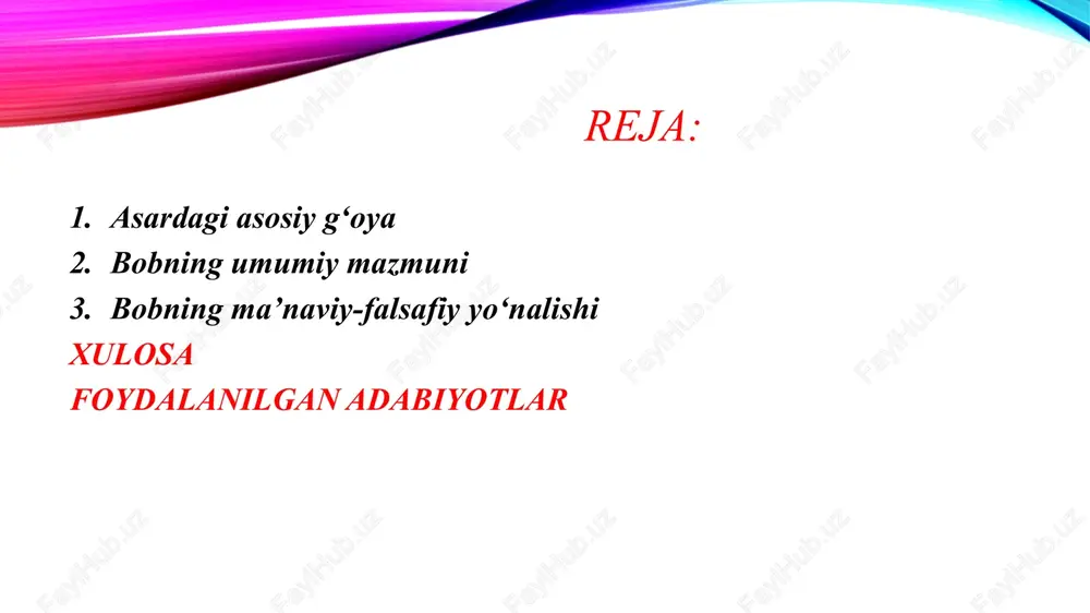 si, tasavvuf va sharq siyosiy tafakkuri an’analariga tayanadi. uning fikricha, podshoh – allohning yer yuzidagi soyasi, ya’ni u adolatni amalga oshiruvchi vositadir. shu bois, podshoh o‘zini xalqdan ustun qo‘ymasligi, aksincha, ularning xizmatkori bo‘lishi lozim. shoir bu fikrni quyidagi tushuncha asosida izohlaydi: adolat – to‘rt asosiy fazilatning markazi: donolik, iffat, shijoat va adolat. adolat yo‘q joyda insonda ham, davlatda ham muvozanat buziladi. zulm – bu insoniylikning dushmani, u insonni hayvonlik darajasiga tushiradi. navoiy tomonidan ilgari surilgan g‘oyalar podshoh adolatni o‘zidan boshlashi kerak. agar u o‘z nafsini yenga olmasa, boshqalar ustidan adolat bilan hukm yuritolmaydi. rahbarlik – bu imtiyoz emas, balki mas’uliyatdir. zulmning oqibati – halokatdir. zulm bilan qurilgan davlat uzoq yashamaydi. adolatli rahbar xalqni tinchlik va farovonlik sari olib boradi. badiiy tahlil bu bobda navoiy tasviriy vositalar orqali adolat va zulmni qarama-qarshi obrazlarda beradi: adolat – nur, quyosh, hayot manbai; zulm – zulmat, vayronlik, o‘lim ramzi sifatida ishlatiladi. navoiy ko‘p o‘rinlarda …