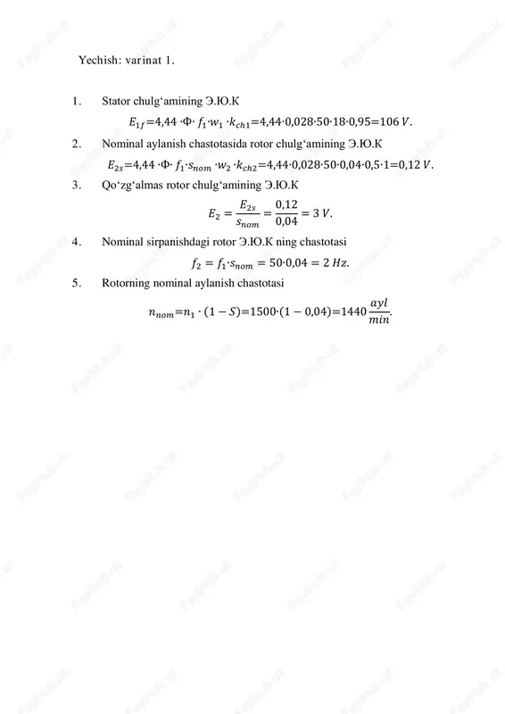 asinxron dvigatellarning sirpanishi, e.y.k va toklari - Page 2
