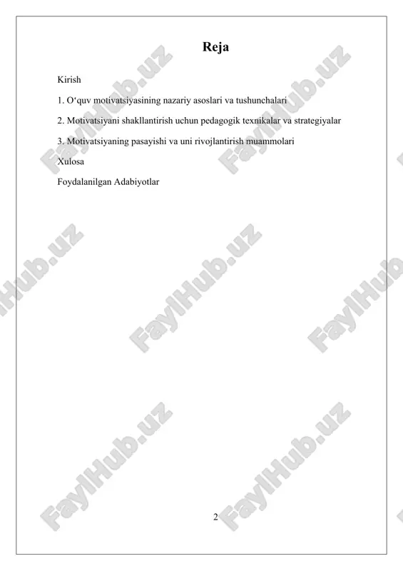 lar. bu jarayonlar, shuningdek, yoshlarning psixologik va ijtimoiy xususiyatlarini hisobga olgan holda, shaxsiy ehtiyojlar va qiziqishlarga moslashtirilishi muhimdir. zamonaviy ta'limda, innovatsion texnologiyalar, interaktiv metodlar va motivatsion muhitni yaratish orqali o‘quvchilarning motivatsiyasini oshirishga katta e'tibor qaratilmoqda. shu bilan birga, motivatsiyaning pasayishi, qiziqishning yo‘qolishi va ijtimoiy muhitning salbiy ta'siri kabi muammolar, ta'lim jarayonining samaradorligini pasaytirishi mumkin. bu muammolarni hal qilish uchun yangi ilmiy izlanishlar va texnologiyalar ishlab chiqilmoqda, ular motivatsiyani doimiy rivojlantirish va mustahkamlashga qaratilgan. oʻquv motivatsiyasini shakllantirish va uni uzluksiz rivojlantirish ta’lim sifatini oshirishda muhim o‘rin tutadi va shaxsning umumiy rivojlanishiga bevosita ta’sir ko‘rsatadi. mazkur sohada olib borilayotgan keng qamrovli izlanishlar pedagoglar va psixologlarga yangi yondashuvlar va metodologiyalarni taklif etmoqda, bu esa ta'lim jarayonining samaradorligini oshirish uchun muhim asos bo‘lib xizmat qiladi. ushbu tadqiqotning maqsadi, avvalo, o‘quv motivatsiyasining nazariy asoslarini o‘rganish, uni shakllantirish uchun pedagogik texnikalar va strategiyalarni aniqlash hamda motivatsiyaning pasayishi va rivojlanish muammolarini tahlil qilishdan iboratdir. bu jarayon, shuningdek, …