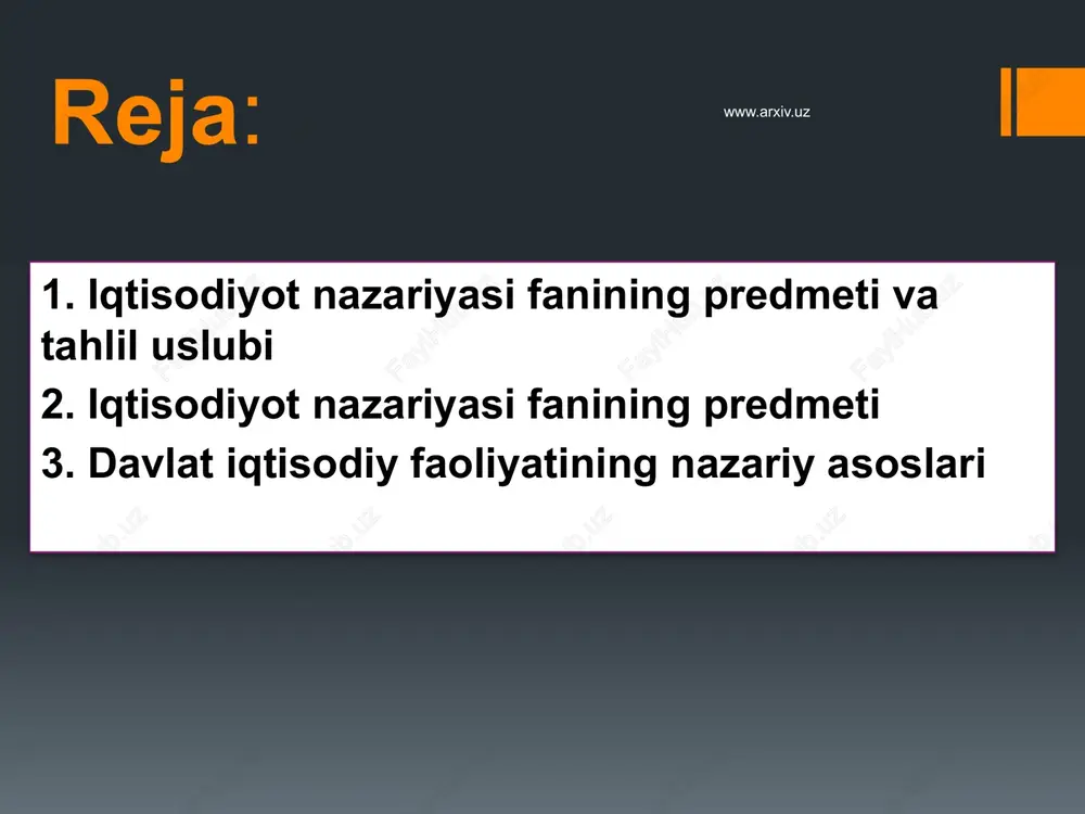 birinchidan, iqtisodiyot — bu xo`jalik yuritish, inson tomonidan yaratilgan turli ne`matlardan foydalanib hayot kechirish, insonlar hayotini ta`minlash va yaxshilash tizimi. ikkinchidan, iqtisodiyot — bu resurslar va jamiyat a`zolari tomonidan yaratilgan tovar va xizmatlarning firma va uy xo`jaliklari orasidagi uzluksiz doiraviy harakati. uchinchidan, iqtisodiyot — bu fan, turli-tuman cheklangan resurslardan foydalanib, jamiyat ehtiyojlarini qondirish bilan bog`liq bo`lgan, xo`jalik yuritish jarayonida odamlar o`rtasida vujudga keladigan munosabatlar haqidagi bilimlar majmui. «iqtisodiyot» so`zining o`zagini «iqtisod» so`zi tashkil etadi. iqtisod so`zining o`zbek tilidagi lug`aviy ma`nosi sarf-xarajatlarda tejamkorlik demakdir. mashhur ma`rifatparvar vatandoshimiz abdullo avloniy iqtisodga shunday ta`rif beradi. www.arxiv.uz «iqtisod deb pul va mol kabi ne`matlarning qadrini bilmoqqa aytilur. mol qadrini biluvchi kishilar o`rinsiz erga bir tiyin sarf qilmas, o`rni kelganda so`mni ayamas». inson yaratilibdiki, mehnatini engillashtirish, hayot kechirishi uchun zarur ehtiyojlarini to`laroq qondirishga harakat qiladi. mehnat qilishning o`zi ham tirikchilik o`tkazishga qaratilgan. demak, inson dunyoga kelibdiki tirikchilik harakatida bo`ladi, desak xato qilmaymiz. insonning mehnat unumi …