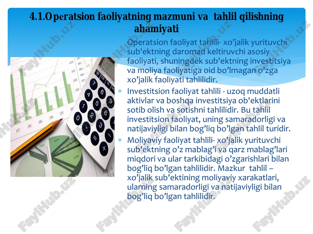 hsulotni ishlab chiqarish va sotishda tahlilning asosiy vazifalari mahsulotni ishlab chiqarish va uni sotish bo„yicha biznes-rejaning asosliligi va to„g„riligini aniqlash korxonalarning mahsulot ishlab chiqarish bo„yicha o„sish sur‟ati, tarkibi, xilma- xilligi, sifati va bir tekisda ishlab chiqarishga baho berish o„tgan yilga nisbatan mahsulot hajmining o„sishi va uning sabablarini aniqlash tuzilgan shartnoma majburiyati asosida mahsulot yetkazib berish bo„yicha sotish rejasining bajarilishiga baho berish mahsulot ishlab chiqarish va uni sotishni tez amalga oshirish bo„yicha rezervlarni aniqlash .  korxonalarning mahsulot ishlab chiqarish va sotishini ifodalovchi asosiy ko‘rsatkichlar quyidagilardir:  - korxonaning yalpi mahsuloti – tovar mahsuloti qo‘shuv tugallanmagan ishlab chiqarish qoldig‘i hamda korxonaning o‘zida tayyorlangan yarim-fabrikatlar va asboblardan iboratdir;  - tovar mahsuloti deganda, barcha ishlab chiqarish bosqichlarini o‘tgan, to‘la butlangan, texnika nazorati bo‘limidan ham o‘tgan va omborga topshirilgan mahsulot tushuniladi;  - sotilgan mahsulot deganda, tovarlar iste’molchilarga jo‘natilib, uning haqi mol yuboruvchilarning bankdagi hisob-kitob raqamiga o‘tkazilishi tushuniladi. mahsulot hajmiga ta'sir qiluvchi mehnat …