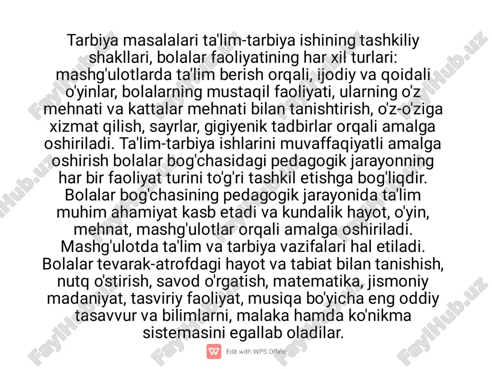 ustaqil faoliyati ular uchun dam olish soati hisoblanadi, ammo ish bilan bir vaqtda bolalarning o'z-o'zini tashkil eta bilish qobiliyati o'sishiga, xulq madaniyati irodaviy sifatlarning tarbiyalanishiga, jamoa munosabatlarining shakllanishiga yordam beradi. u har xil faoliyatlarda bolalardagi o'ziga xos ijodkorlikning rivojlanishiga keng imkoniyat yaratadi. shuning uchun bolalarning mustaqil faoliyatiga ham tarbiyachining rahbarlik qilishi talab etiladi: chunki hohlagan ishi bilan shug'ullanishiga imkon yaratish, kerakli material va asbob- uskunalar bilan ta'minlashda, tarbiyachining maslahati lozim bo'ladi kichkina guruh bolalarning ko'p vaqti guruh xonasida o'tadi. yaxshi jihozlangan xona, o'yinchoq va qo'llanmalarni to'g'ri tanlash bolalarning to'laqonli hayot kechirishining asosiy sharti hisoblanadi. guruh xonasidagi o'yinchoqlar bu yoshdagi bolalarning 2—3 ta bo'lib o'ynashlarini e'tiborga olib joylashtirilishi, bir qancha o'yinlar uchun o'yinchoq burchagi tashkil etilishi, unda yana qurilish materiallari, harakatlanuvchi o'yinchoqlar ham bo'lishi kerak, qolgan o'yinchoqlar, rasmlar, shkaflarga bolalar bemalol oladigan qilib joylashtirilishi lozim. xonada bolalarning polda mashina, aravachalarni bemalol yurgiza olishlari va yirik qurilish materiallari bilan o'ynashlari uchun ham …