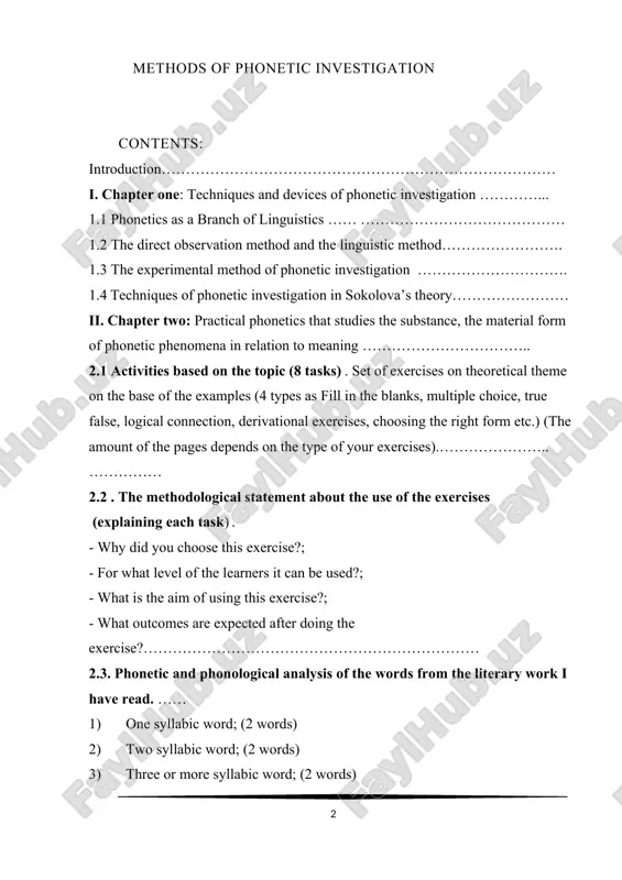 rt, monophthong or diphthong, long or short); - characteristics of consonants (labial, bilabial, dental, plosive, fricative etc.) - define the name and type of reduction; iii. conclusion……………………………………………………………………. iv. list of used sources ………………………………………………………… introduction phonetics is an essential part of language because it gives language a definite form; the vocabulary and grammar of a language can function only when the language has phonetic form. phonetics may be defined as the science of speech. it is concerned with all aspects of the production, transmission, and perception of the sounds of language. according to one’s view of the scope of the term “linguistics,” phonetics may be regarded as an independent discipline alongside linguistics, or alternatively as a component within it, though the second interpretation may imply a narrowing of subject matter to only those aspects considered directly relevant for linguistic analysis and theory. the terms “speech science(s)” or “phonetic science(s)” encountered in …