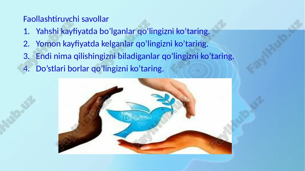psixologik; √ iqtisodiy; √ virtual zo‘ravonlik yoki kiberhujum ko‘rinishlarida paydo bo‘lishini ajratishimiz mumkin. zo‘ravonlikning paydo bo‘lish holatlari aksariyat hollarda zo‘ravonlikning turli xil ko‘rinishlari (jismoniy, psixologik, iqtisodiy va virtual) jinslar tengsizligi va kuchlarning nomutanosibligi tufayli gender asosida yuzaga keladi ta’lim muassasasida o‘quvchilar: shuningdek, millati, jinsi, ijtimoiy-iqtisodiy holati, dini, nogironligi, rivojlanish yoki xulq-atvori xususiyatlari, kasalligi yoki boshqa xususiyatlariga qarab shaxsga nisbatan xurofot yoki kamsituvchi munosabatni o‘z ichiga olgan holatga duch kelishi mumkin zo‘ravonlik har doim jabrlanuvchini ta’qib qilish, unda qo‘rquv hissini uyg‘otish, ruhiy tushkunlikni paydo qilish, uni kamsitish va bo‘ysundirish maqsadini ko‘zlaydi. ko‘pincha bezorilik ataylab rejalashtirilgan jismoniy va yoki psixologik zo‘ravonlik bo‘lib, vaqt o‘tsa ham, davom etaveradi; uni to‘xtatish uchun uchinchi shaxs - direktor, o‘qituvchilar, boshqa maktab ishchilari, o‘quvchilar, ota-onalar va ba’zan huquqni muhofaza qilish organlari xodimlari aralashishi kerak. kiberhujumning boshqa zo‘ravonlik turlaridan farqi zamonaviy axborot texnologiyalarining rivojlanishi bilan bezorilik uyali telefonlar, elektron pochta, internet, ijtimoiy tarmoqlar, bloglar, chatlar yordamida odamni bezovta …