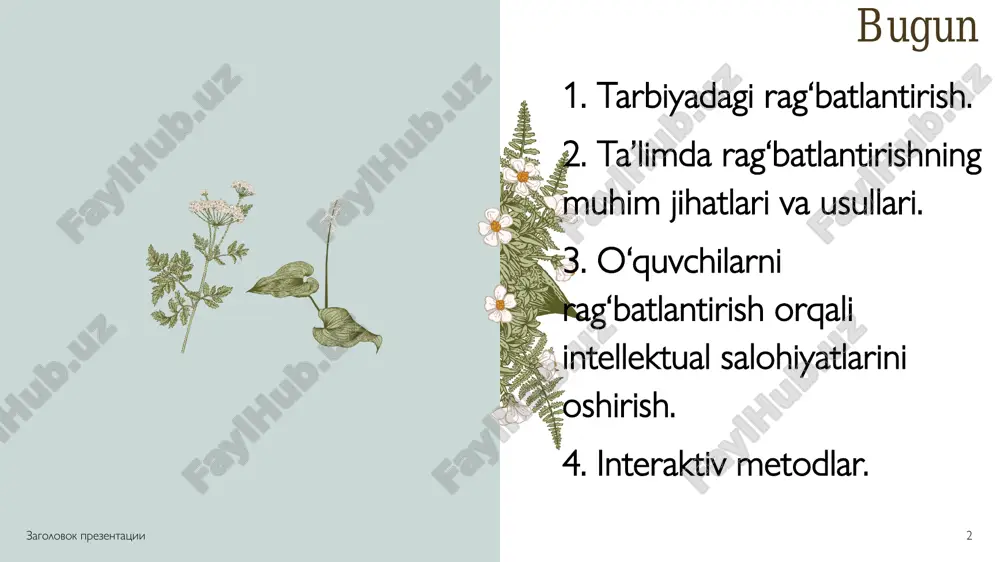 o'sib boradi. mana qanday". - daniel koyl 6."o'sish tafakkuri cho'ntak kitobi" - barri xaymer va mayk gershon 7."dunyodagi eng aqlli bolalar: va ular qanday qilib shunday yo'l tutishdi" - amanda ripli 8."fikrlash, tez va sekin" - daniel kahneman 9."odatning kuchi: nima uchun biz hayotda va biznesda nima qilamiz" - charlz duhigg 10."jamiyatdagi aql: oliy psixologik jarayonlarning rivojlanishi" - lev vygotskiy zagolovok prezentatsii 15 “3 ta muhim ma’lumot” metodi zagolovok prezentatsii 16 e’tibor uchun rahmat! dilafruz xidoyatova https://t.me/dilafruz_xidoyatova dilafruz_xidoyatova https://t.me/dilafruz_xidoyatova