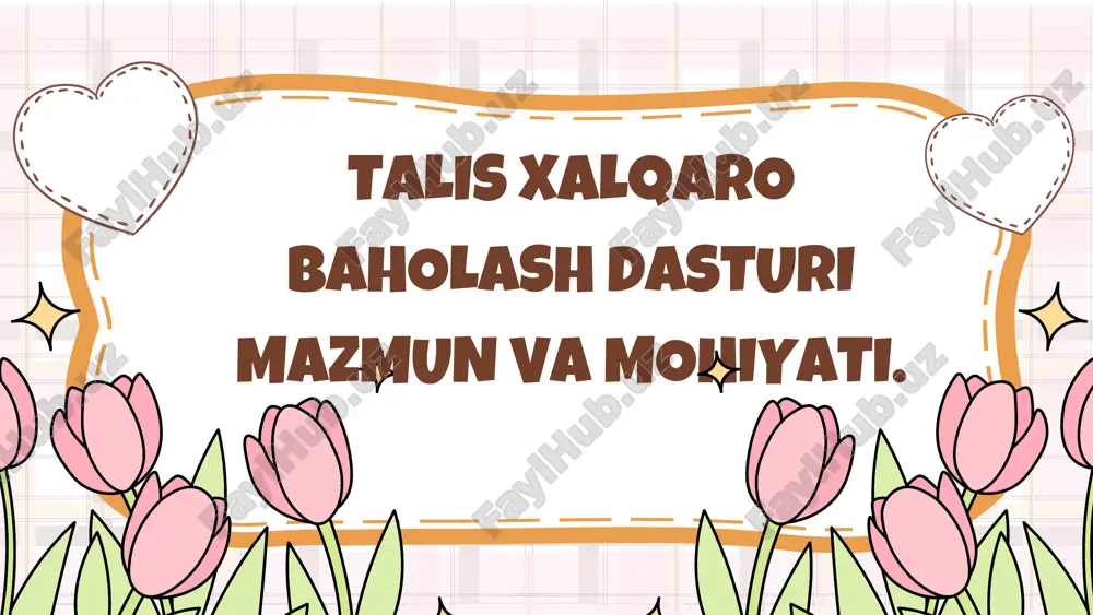 lzarb va qiyosiy malumotlar taqdim etishdan iborat. o'qituvchilar, maktab rahbarlari va oqitishning ishonchli korsatkichlarini ishlab chiqish, vaqt otishi bilan ozgarishlar yoki izchilliklar boyicha haqiqiy xalqaro taqqoslashlar va istiqbollarni taminlashdan iboratdir. ushbu korsatkichlarning tahlillarini talqin qilish talim siyosati va amaliyoti bilan bogliq manfaatdor tomonlarning uch guruhiga yonaltirilgan: ( ularga oqituvchilik kasbini rivojlantirishga komaklashuvchi siyosatni korib chiqish va ishlab chiqishga yordam berish hamda samarali oqitish va organish uchun yaxshi sharoit yaratish. ( oqituvchilar, maktab rahbarlari va talim sohasidagi mutaxassislar uchun talim amaliyotini muhokamaga targib qilish va ularni takomillashtirish yollarini korsatish. ( tadqiqotchilar, har bir kontent sohasi boyicha otgan tadqiqot adabiyotlarini yaratish (konseptual doirada aniqlangan) hamda talis va boshqa malumotlar yordamida keyingi tadqiqotlar uchun asoslovchi malumotlarni yaratish. maktab va oqituvchilarni tanlab olish. talis tahlili talis (teaching and learning international survey) tadqiqotida maktablar va oqituvchilarni tanlab olish jarayoni juda muhim bosqich hisoblanadi. ushbu jarayon tadqiqot natijalarining ishonchliligi va har bir ishtirokchi davlat talim tizimini …
