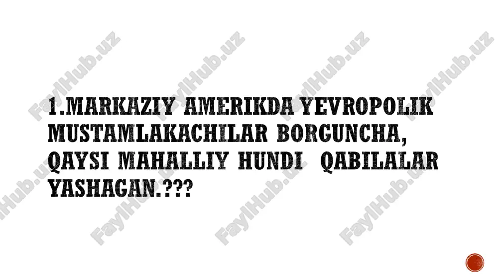 kaning janubi-sharqidan, gvatemala va belizdan, gonduras va salvadorning gʻarbiy qismlarini qamrab olgan hududda qaysi sivlizatsiya rivojlangan?? slide 14: 13.ushbu rasmdagi ehrom qaysi madanyatga xos?? slide 15: 14.mayyalar dunyoda birinchi bo’lib nimani ixtiro qilishgan ?? slide 16: 15.mayalarda pul vazifada nima ishlatilgan?? slide 17: etiboringiz uchun raxmat.