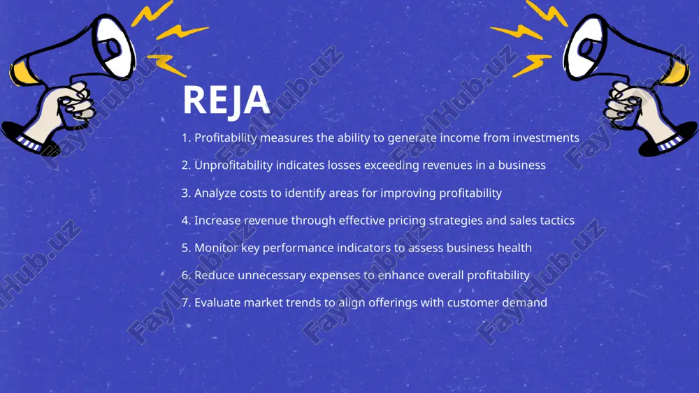bility - businesses frequently implement restructuring efforts or invest in marketing to combat unprofitability. these actions aim to align revenues with expenses, fostering long-term sustainability. 4 analyze costs to identify areas for improving profitability cost analysis overview - analyzing costs involves evaluating all expenses associated with business operations. this assessment helps identify areas where savings can be achieved, leading to improved profitability. identifying key areas - focus areas may include production costs, labor expenses, and overheads. understanding these components allows businesses to streamline processes and eliminate waste. methods of cost reduction - implementing strategies such as bulk purchasing, optimizing resource allocation, and renegotiating supplier contracts can contribute to lower costs. effective deployment of these strategies enhances financial performance. continuous monitoring - regular monitoring of costs is crucial for sustaining profitability improvements. businesses should engage in periodic reviews and adjustments to remain competitive in the market. 5 increase revenue through effective …