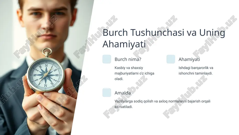 ulosa va tavsiyalar asosiy qoidalar kasbiy etika quyidagi tamoyillar ustida quriladi: halollik, mas'uliyat, adolat. amaliy tatbiq har bir ish joyida etika qoidalari aniq va doimiy nazoratda bo‘lishi zarur. tavsiyalar treninglar orqali hamkasblar xabardorligini oshiring va etika madaniyatini rivojlantiring. 10 image2.png image3.png image4.png image5.png image6.png image7.png image8.png image9.png image10.png image11.png image12.png image13.png image14.png image15.png image16.png image17.png image18.png image19.png
